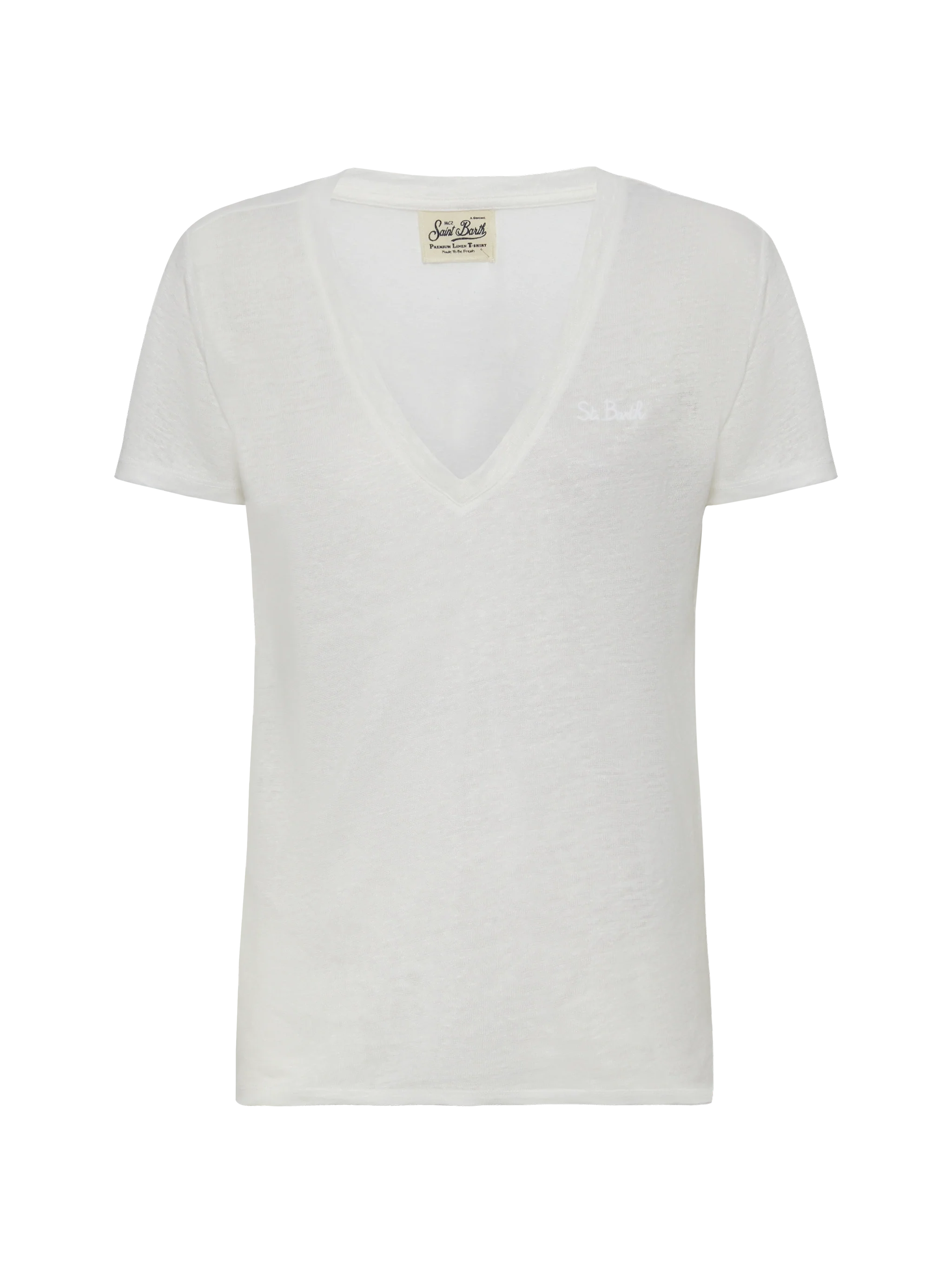 Linen jersey white V-neck t-shirt Eloise - Image 4