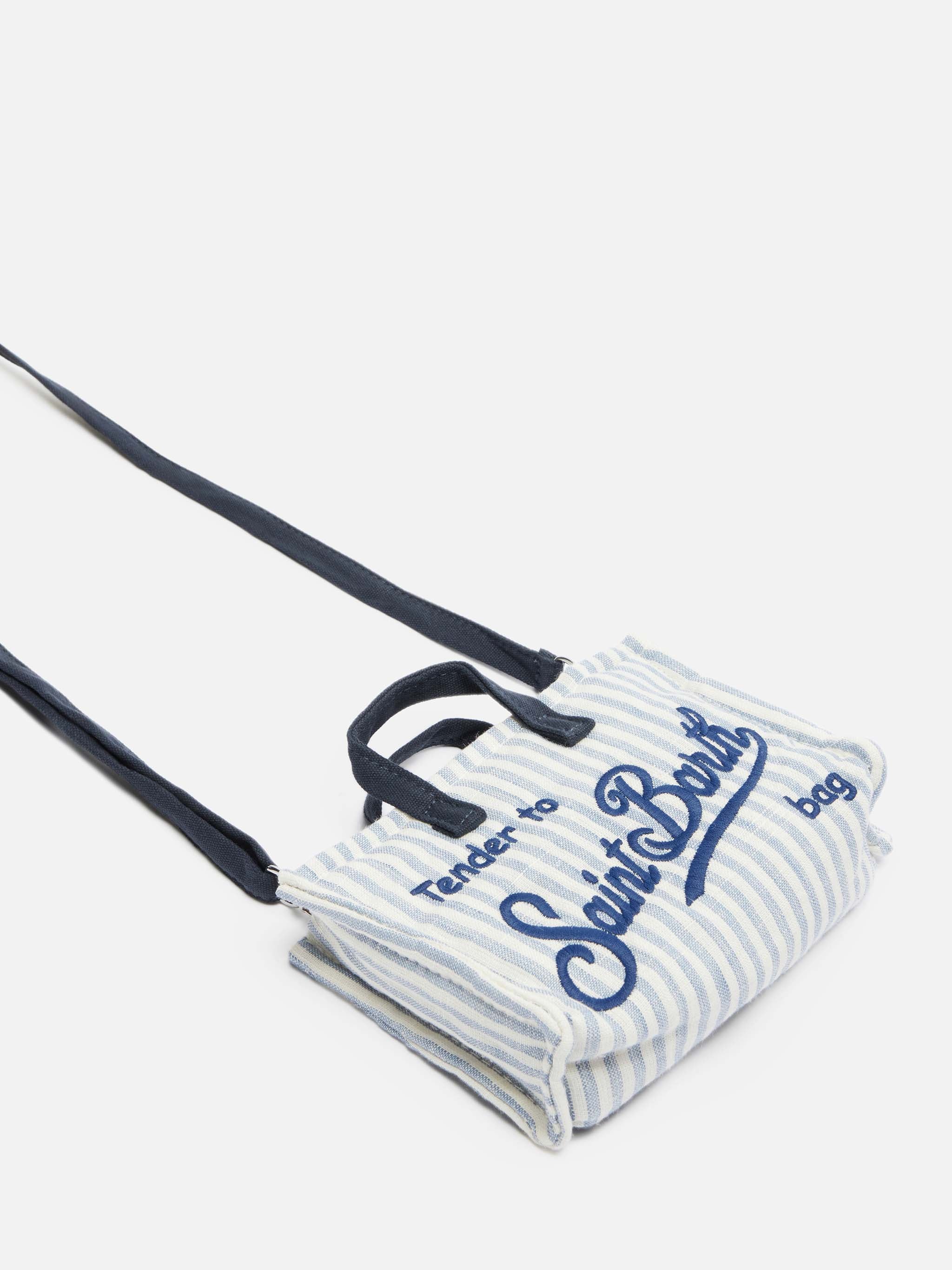 Linen Phone Bag with light blue striped print - Image 3