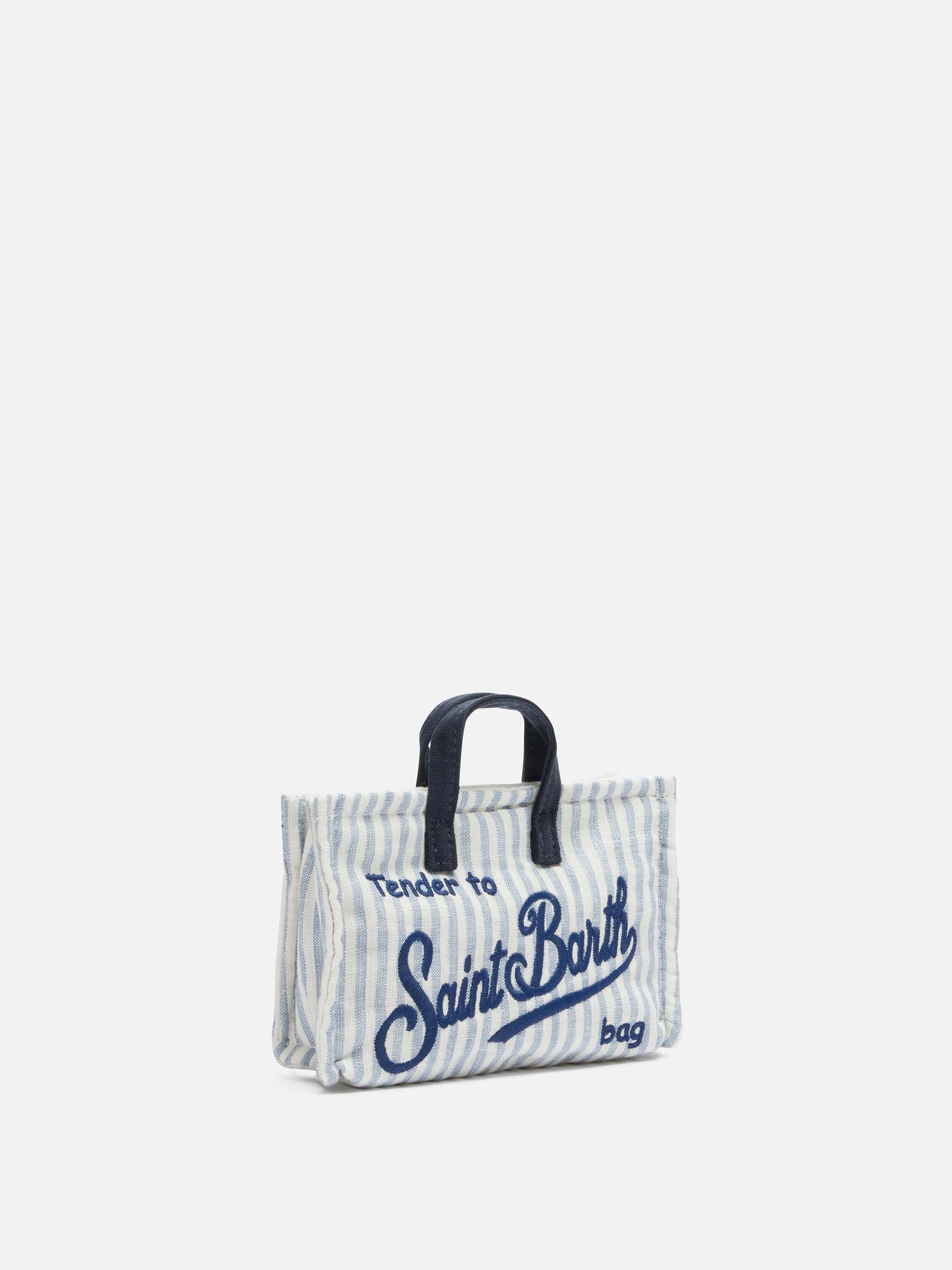 Linen Phone Bag with light blue striped print - Image 4