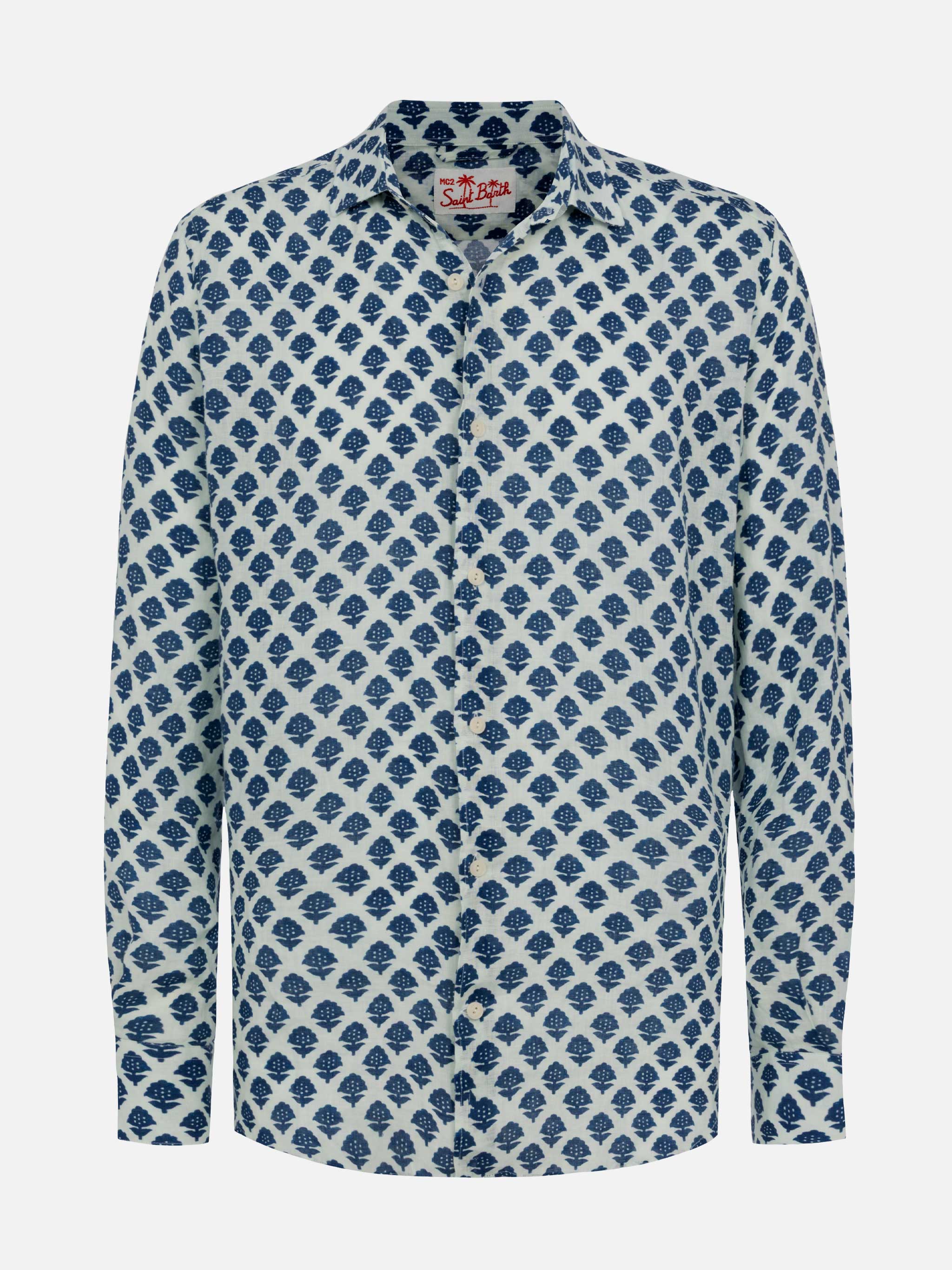 Linen shirt Pamplona with flower print - Image 4