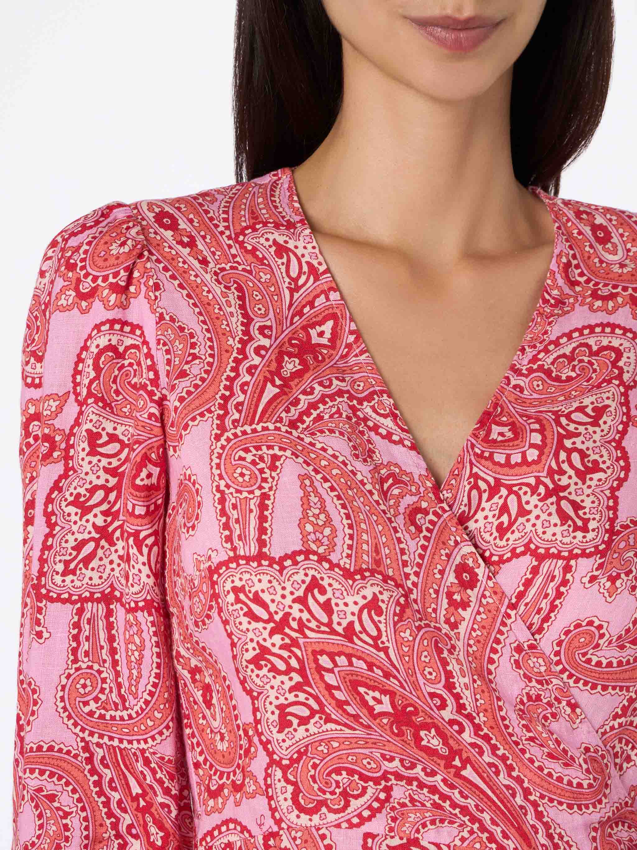 Linen short wrap dress Brilly with paisley print - Image 2