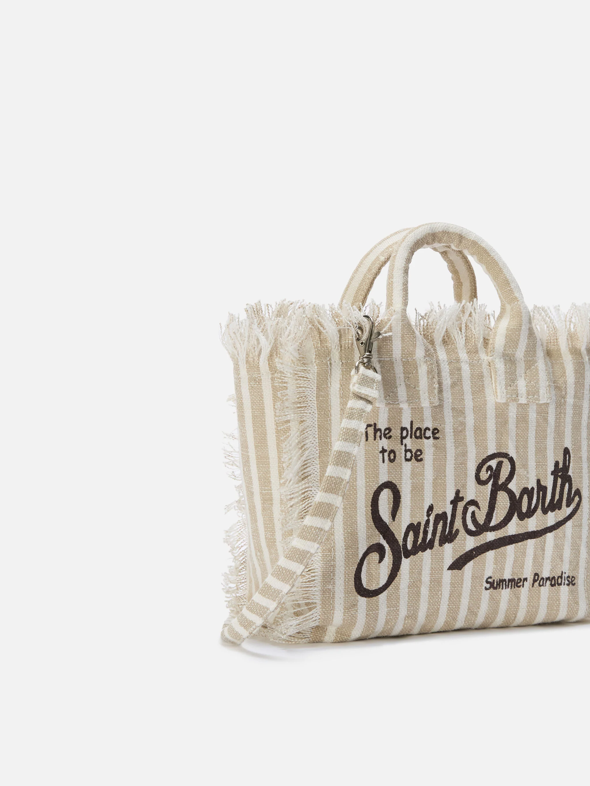 Linen Vanity bag with fine brown and white stripes - Image 3