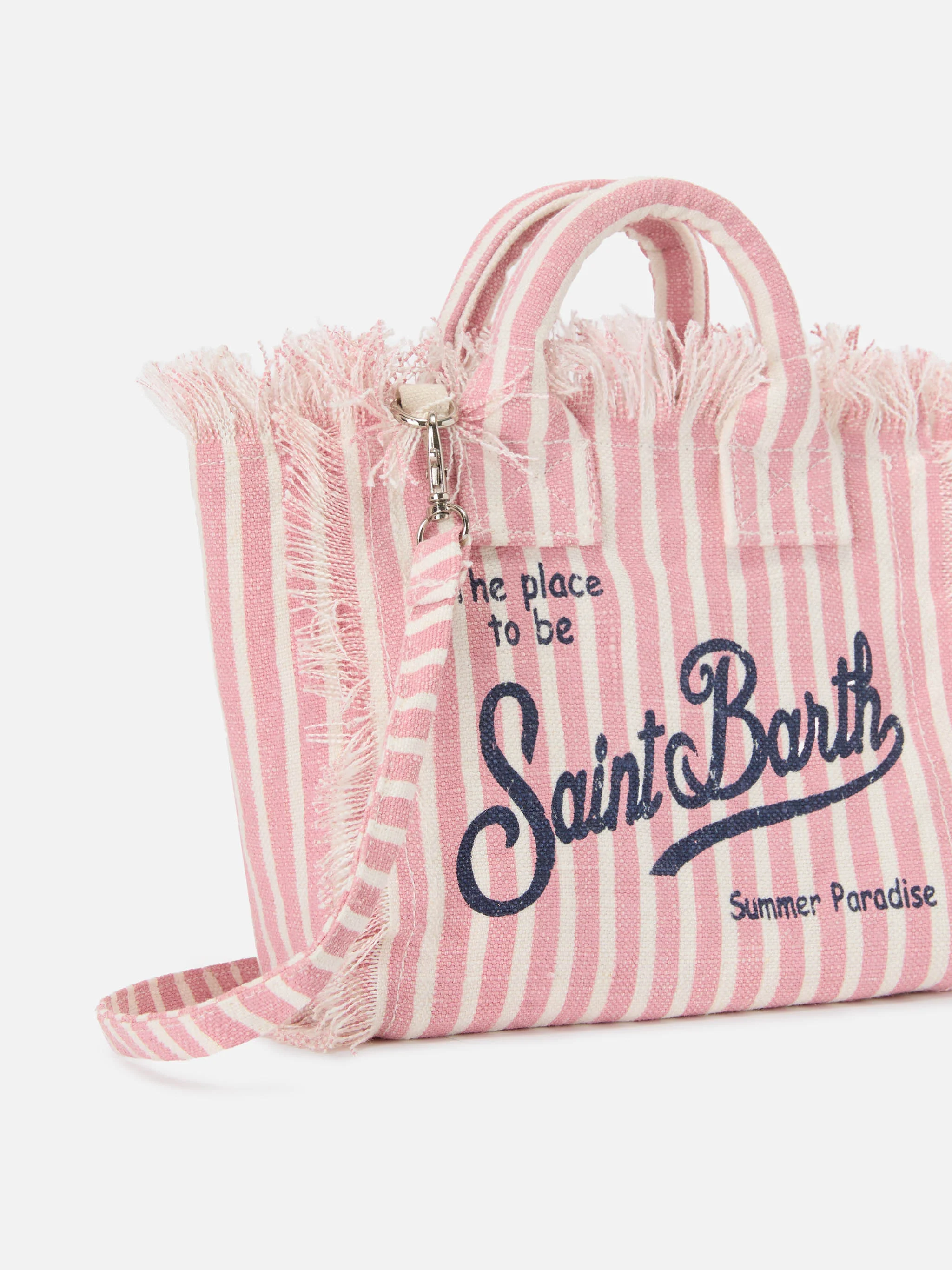 Linen Vanity bag with fine pink and white stripes - Image 2
