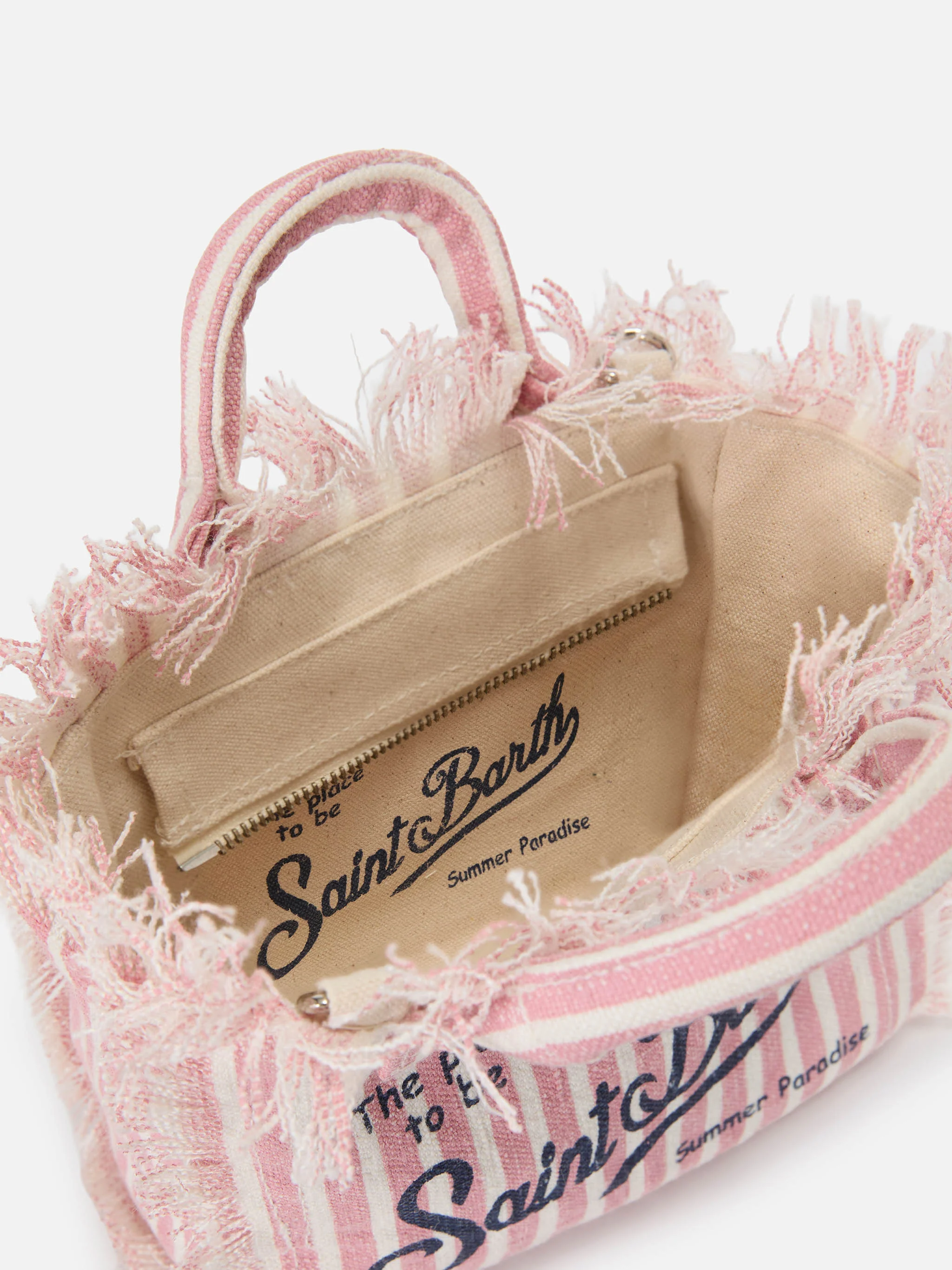 Linen Vanity bag with fine pink and white stripes - Image 3