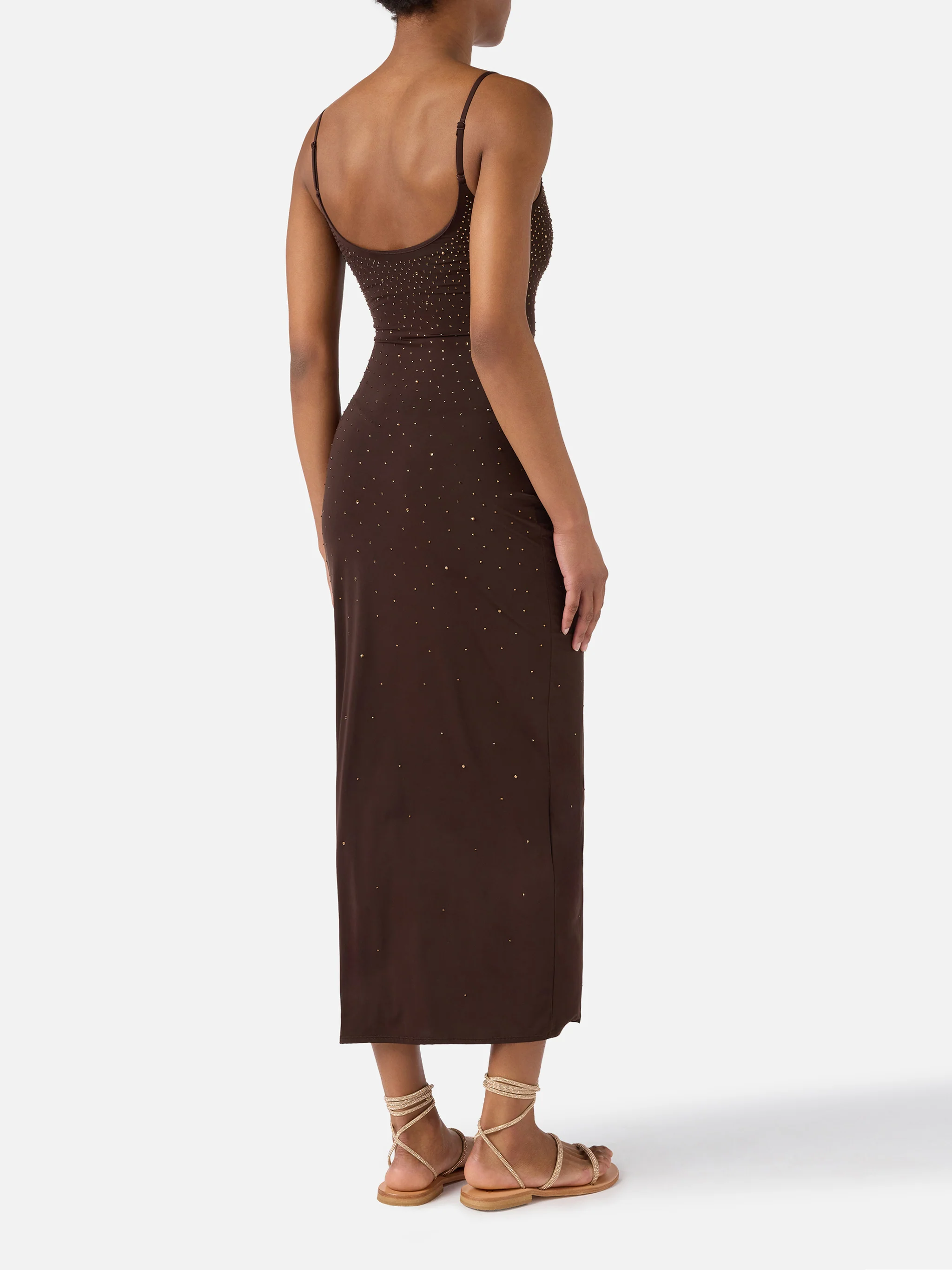 Long Evy dress in brown with degradé-effect strass - Image 3