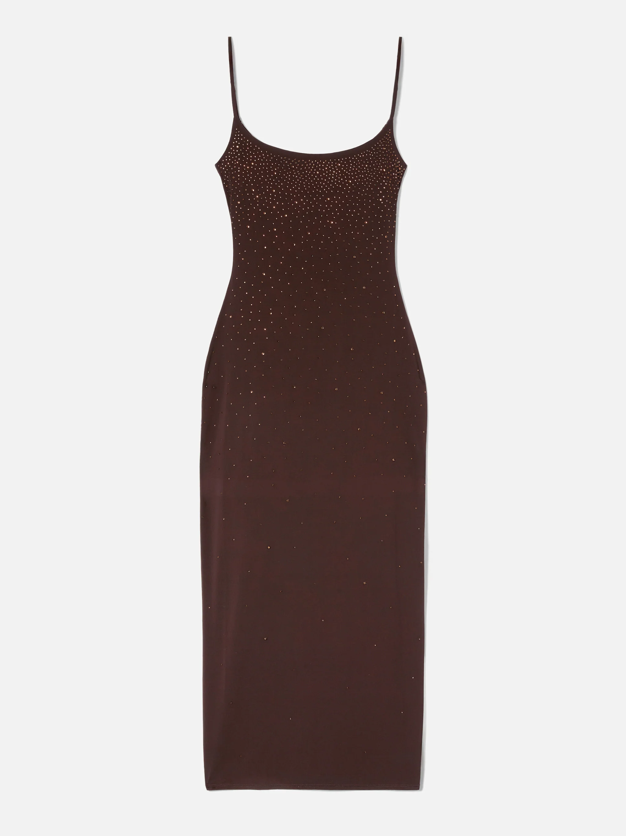 Long Evy dress in brown with degradé-effect strass - Image 4