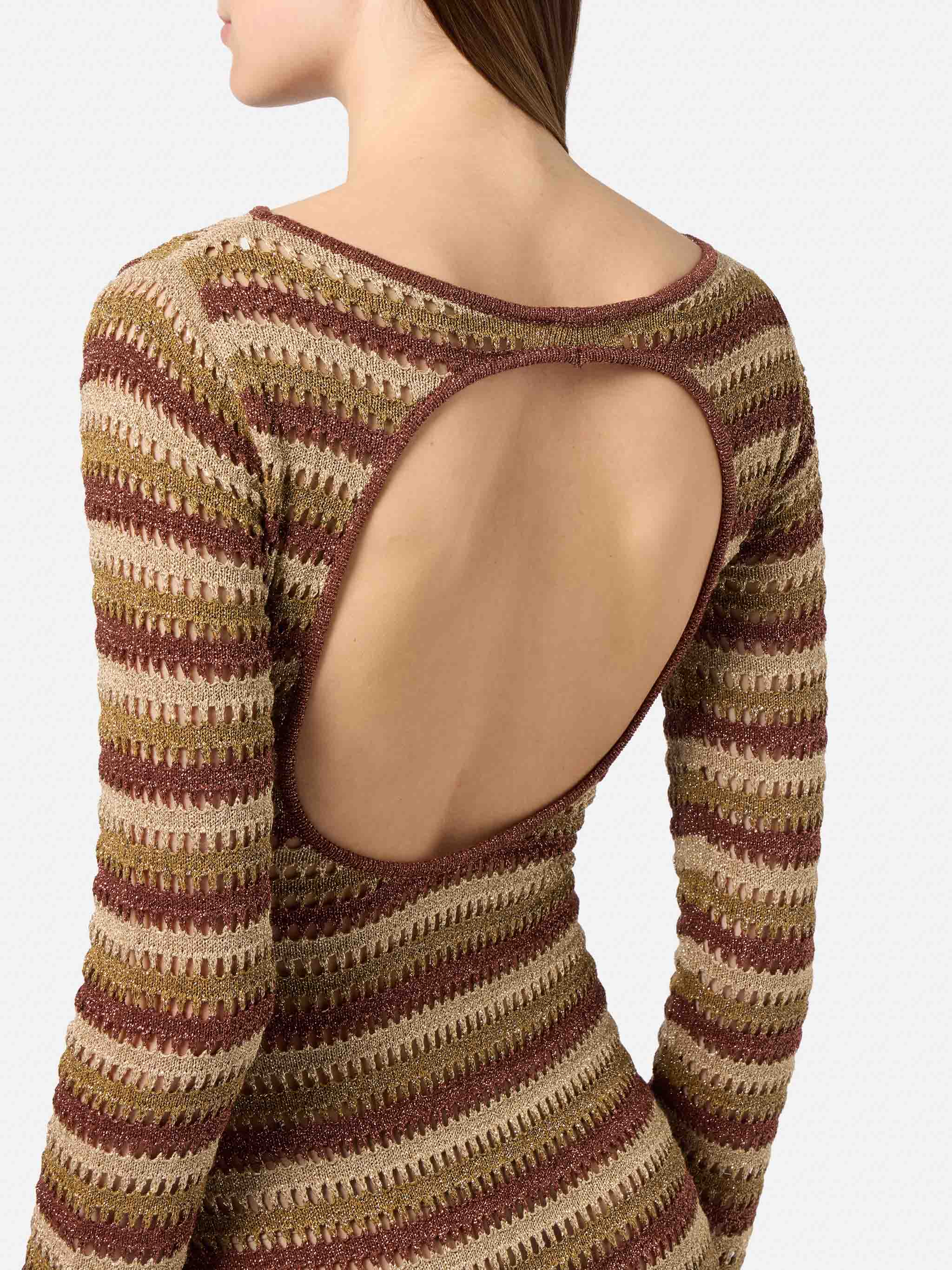Long Robyn dress in striped crochet fabric - Image 2