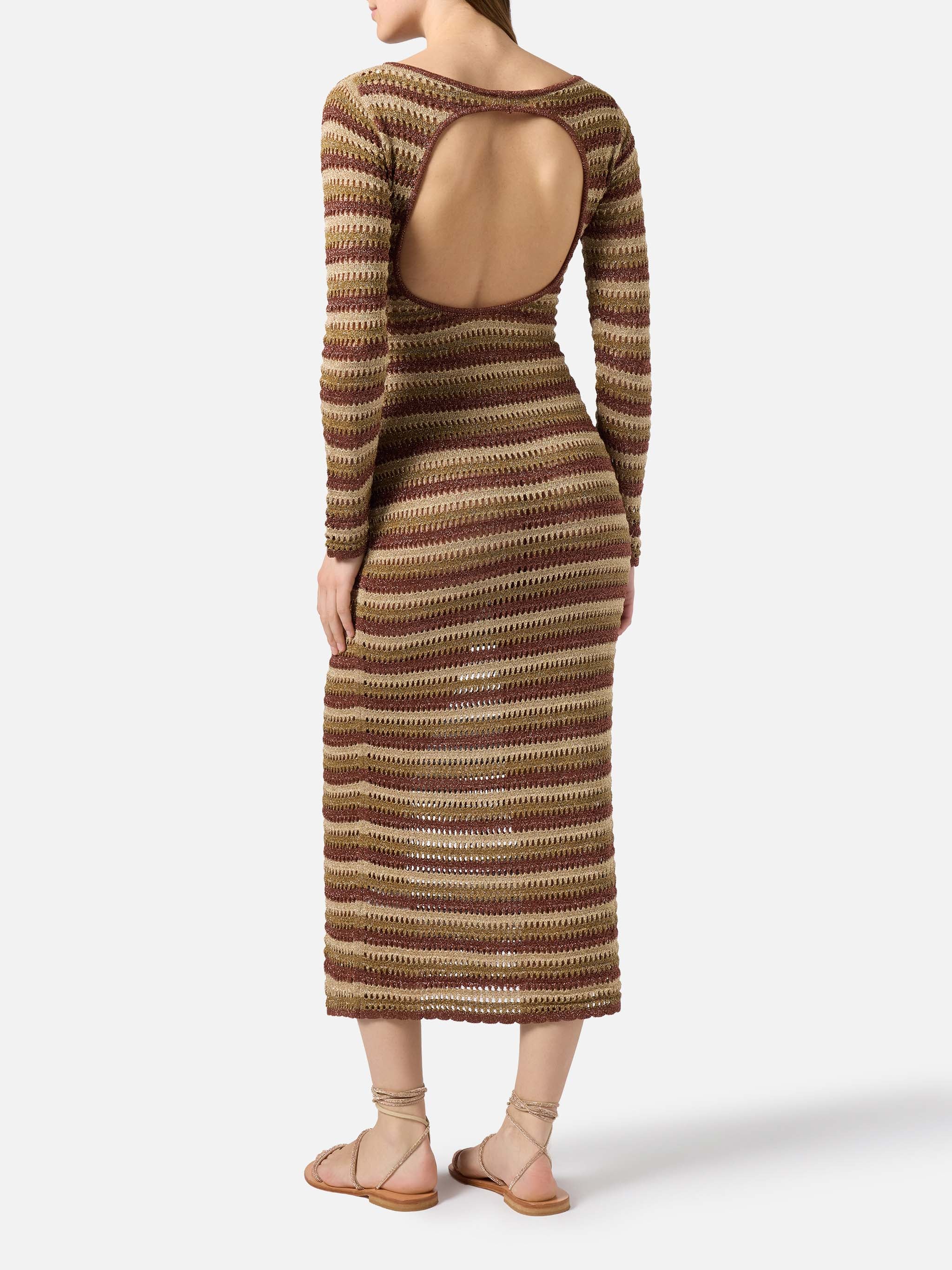Long Robyn dress in striped crochet fabric - Image 3