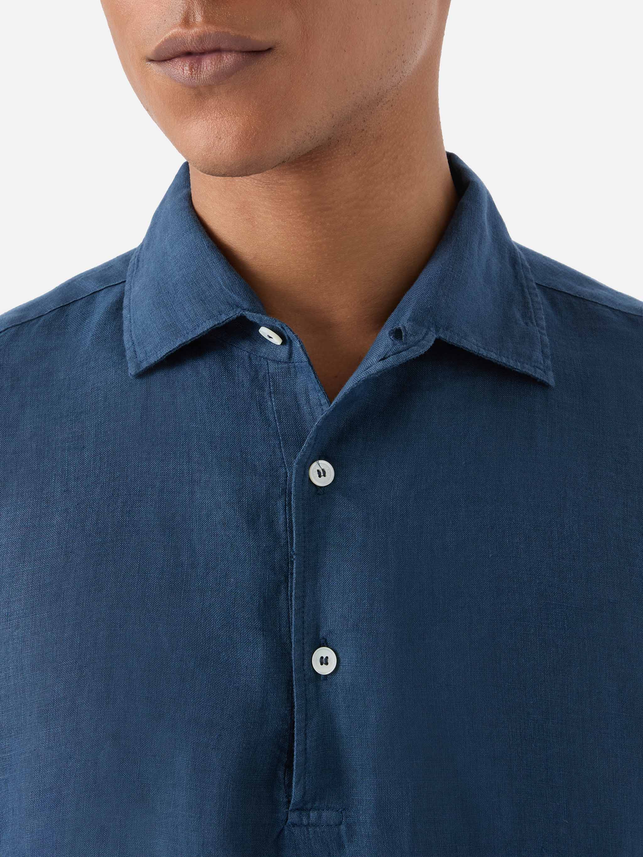 Raphael linen polo in navy blue - Image 2