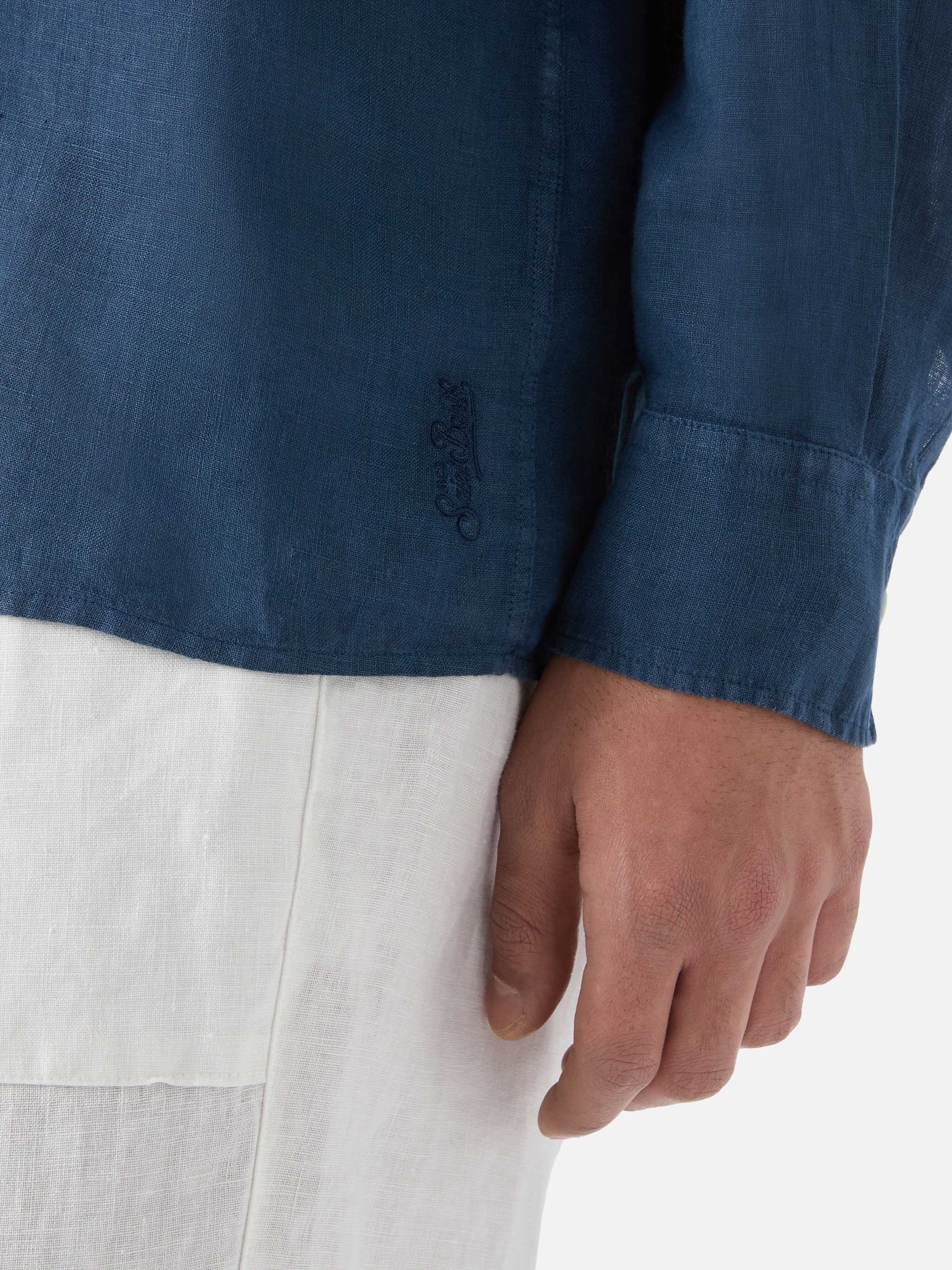 Raphael linen polo in navy blue - Image 4