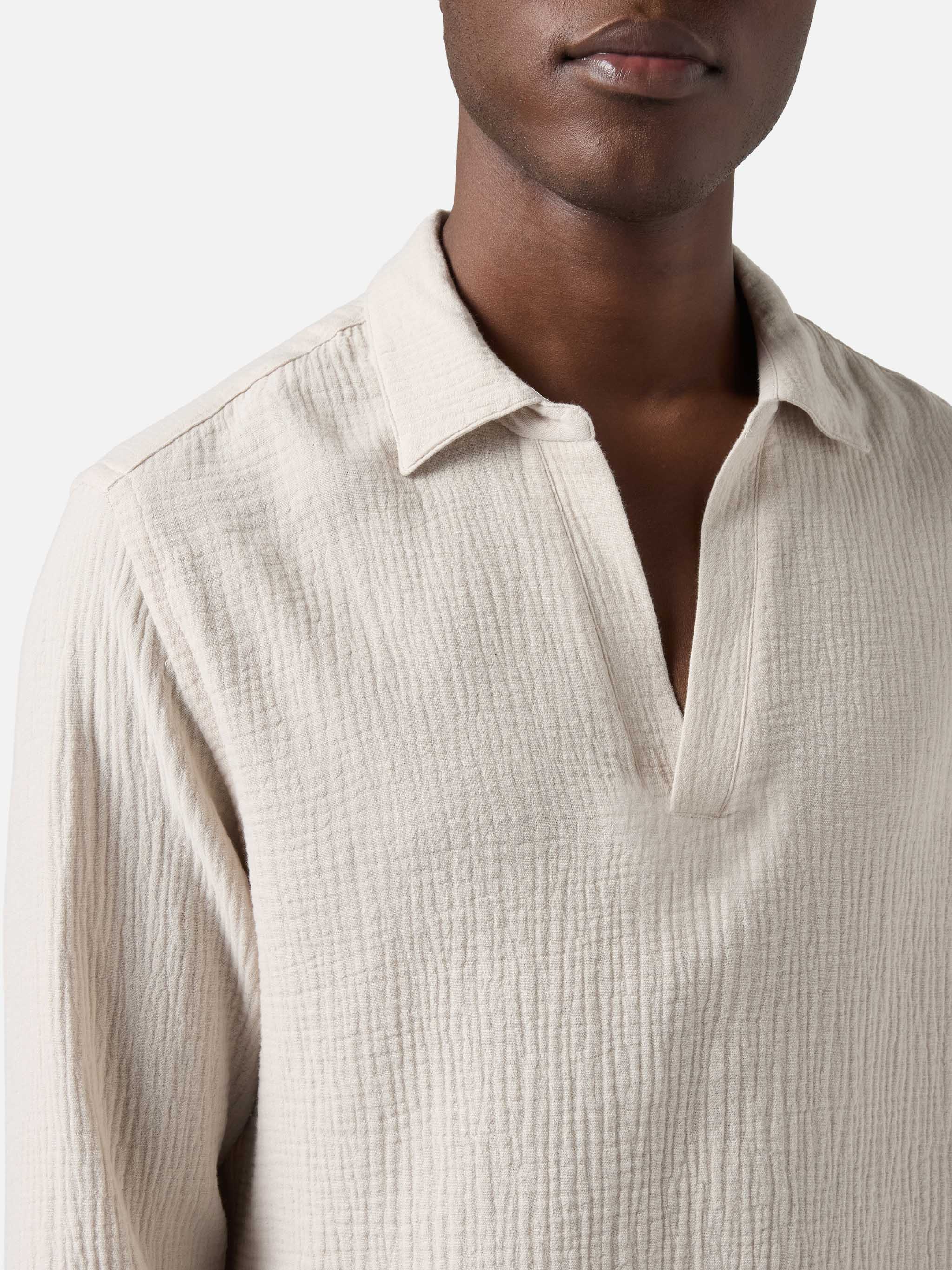 Ventotene waffle cotton polo in beige - Image 2