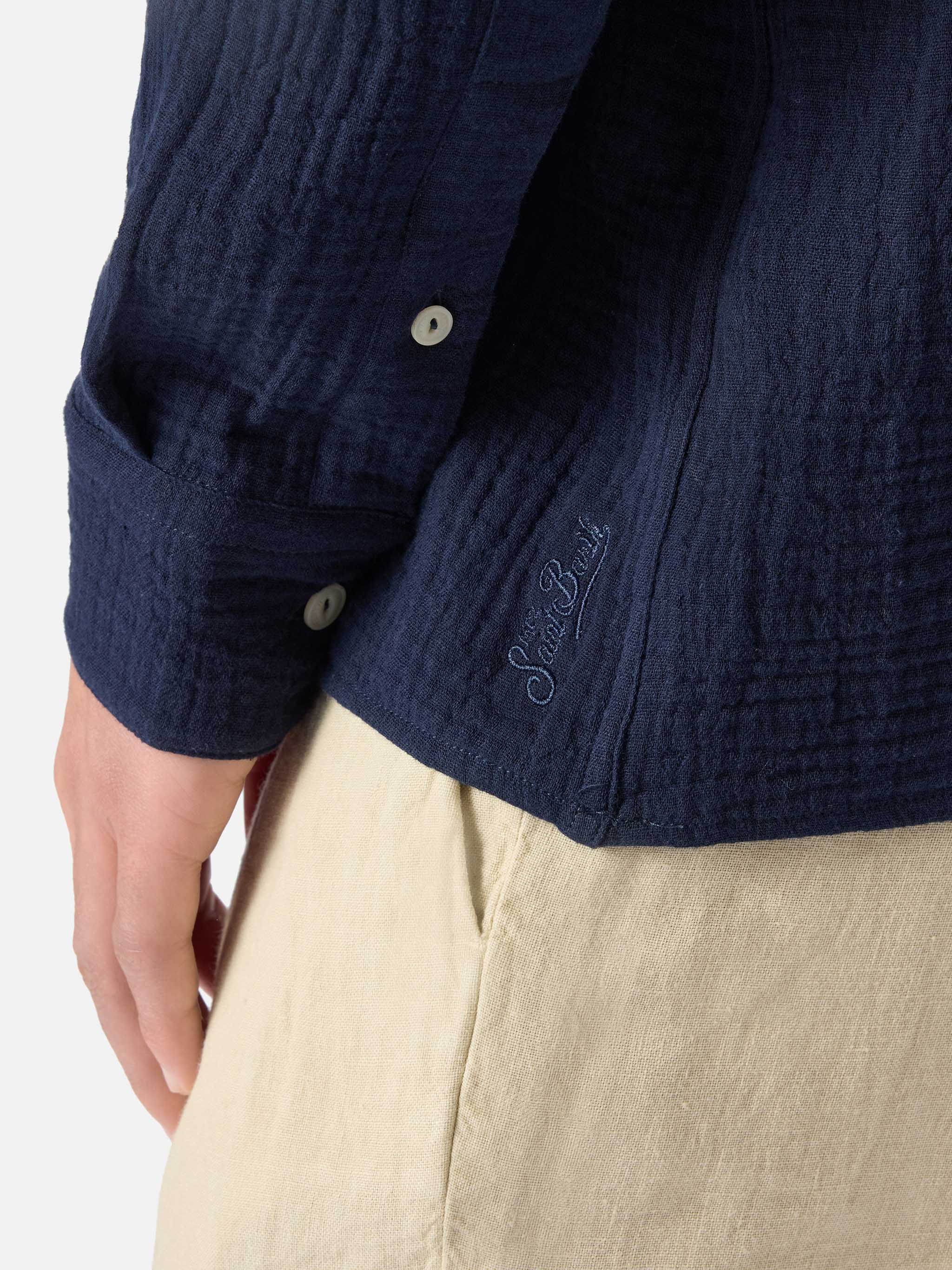Ventotene waffle cotton polo in navy blue - Image 2