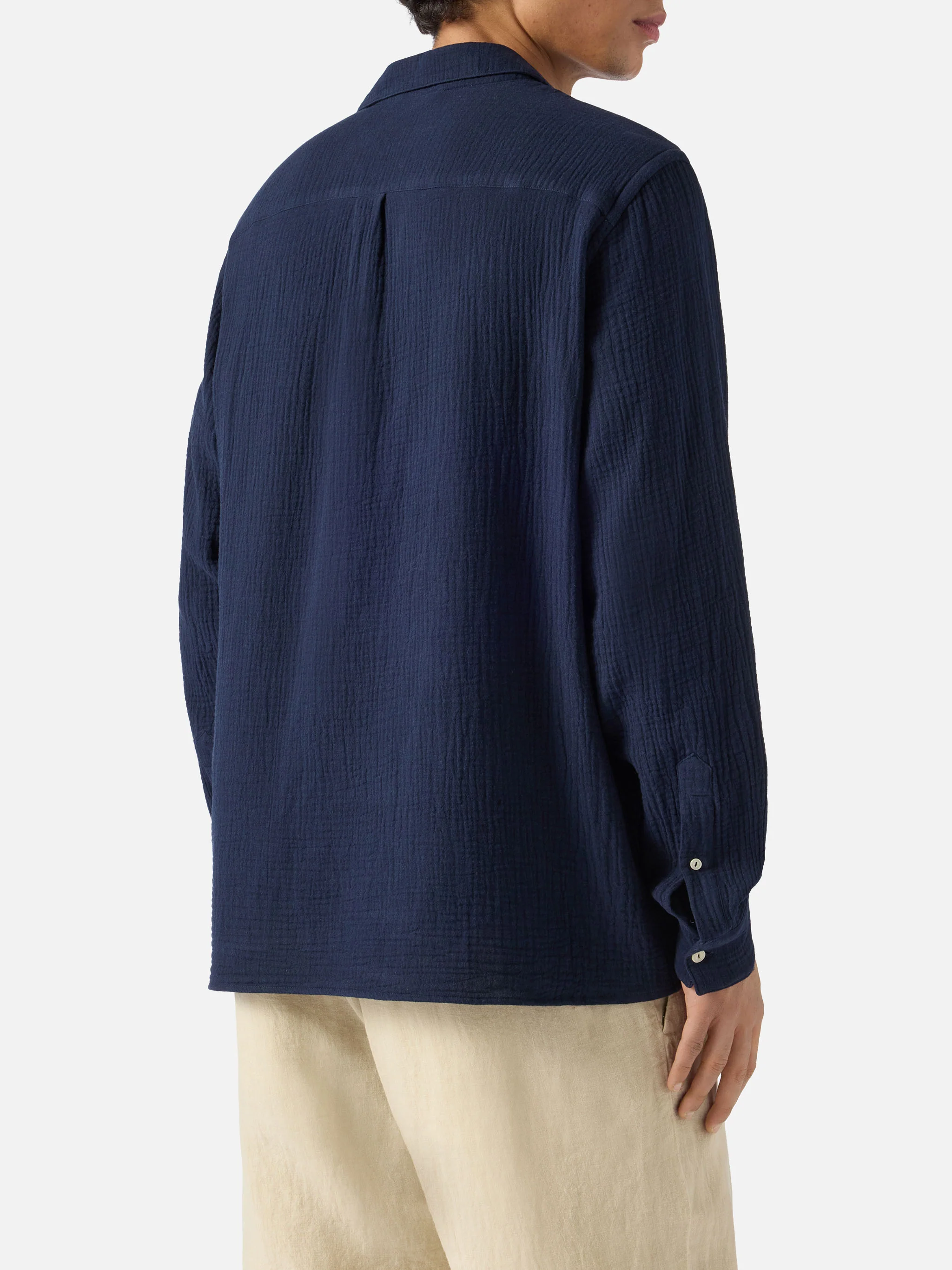 Ventotene waffle cotton polo in navy blue - Image 3