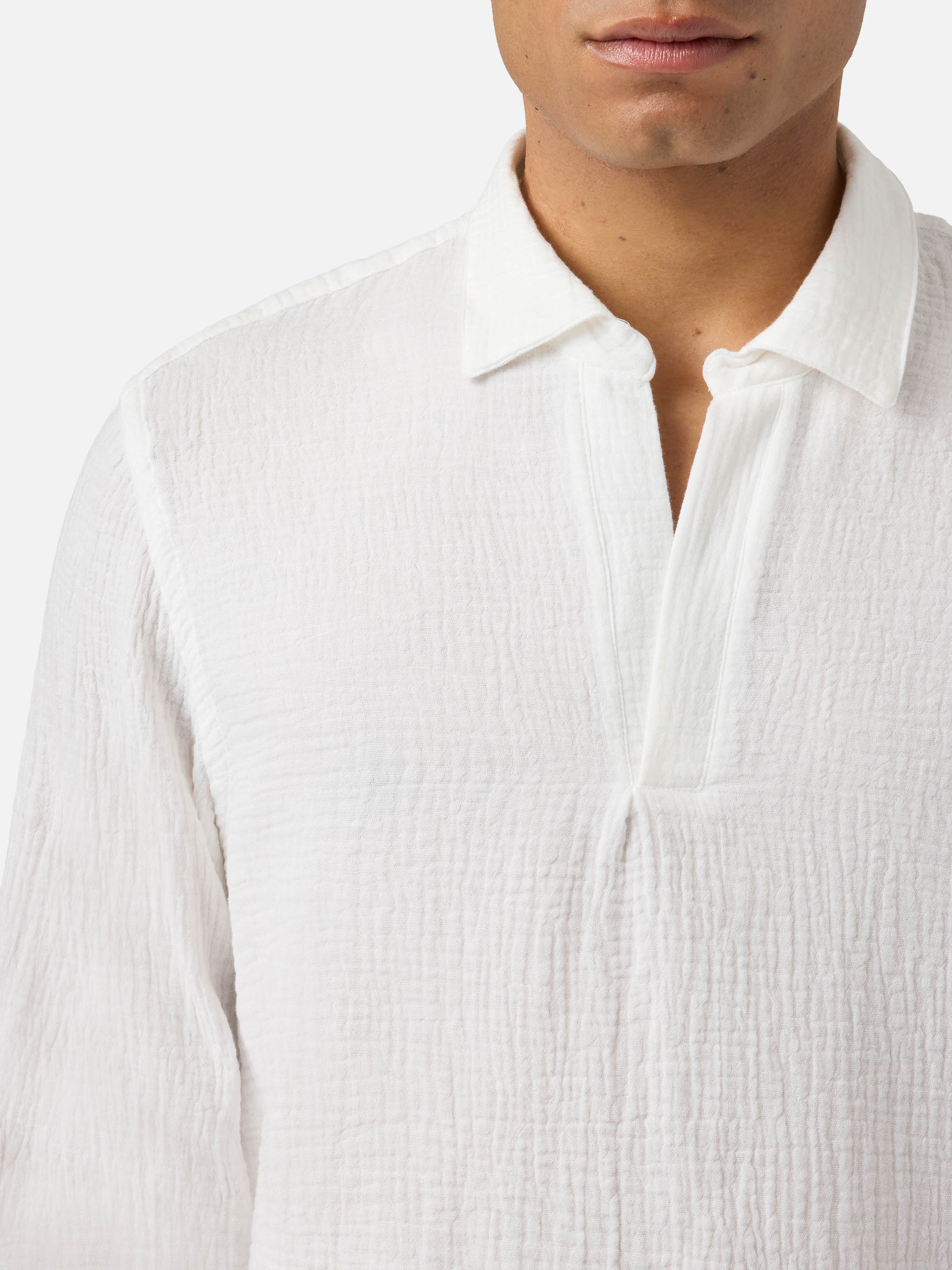Long-sleeve Ventotene waffle cotton polo white - Image 2