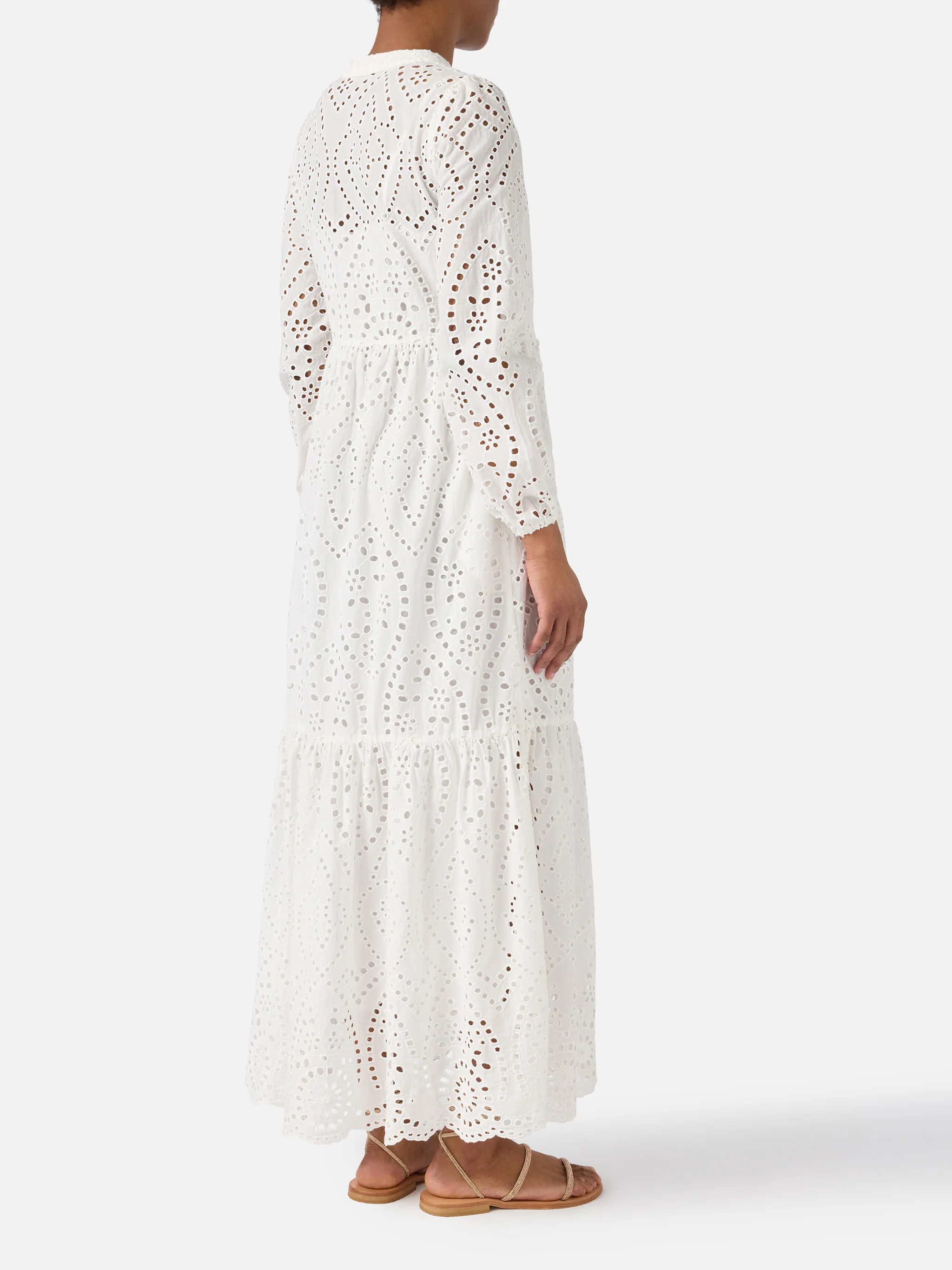Long Sylvia dress in white sangallo fabric - Image 3