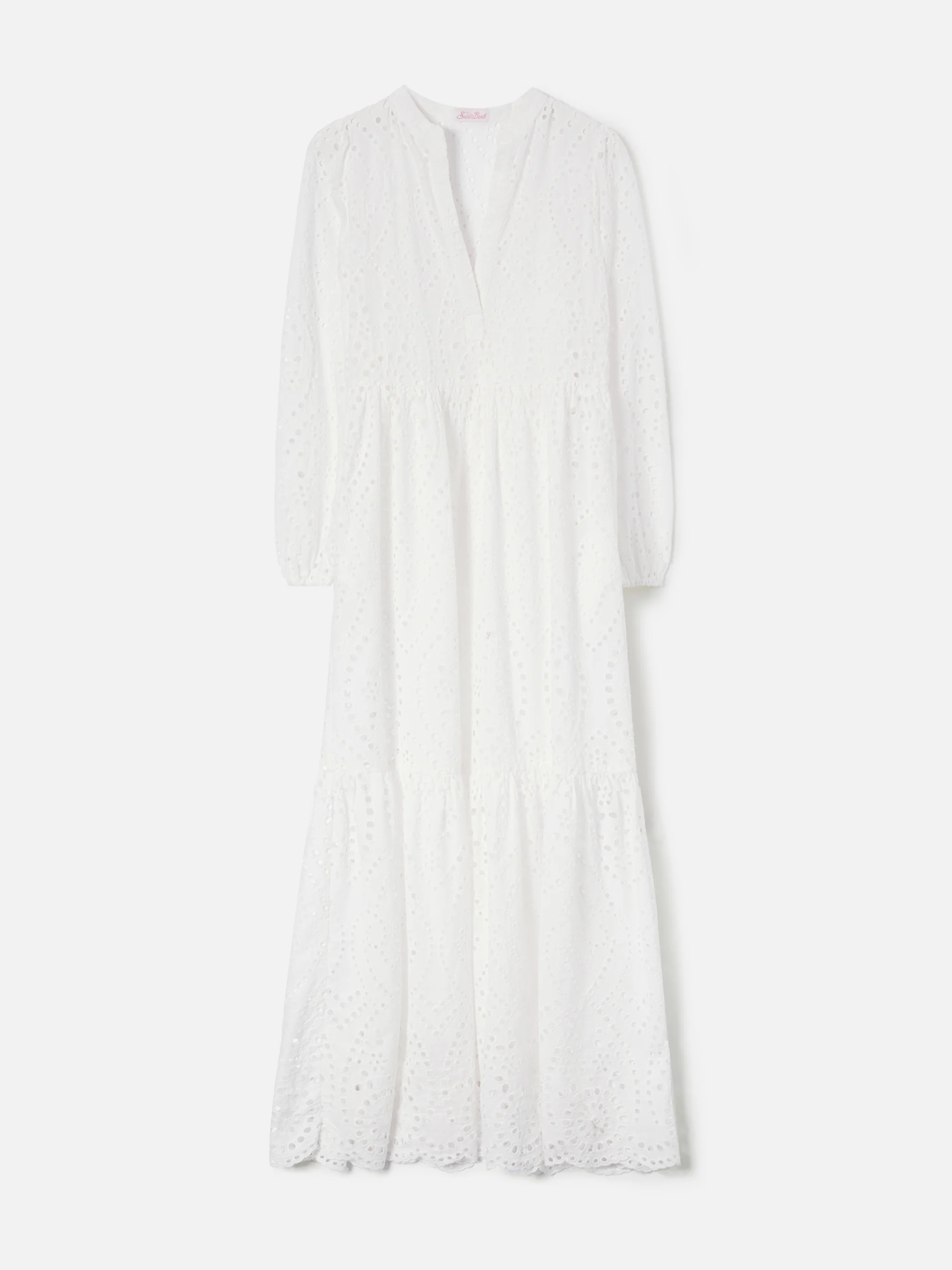 Long Sylvia dress in white sangallo fabric - Image 4