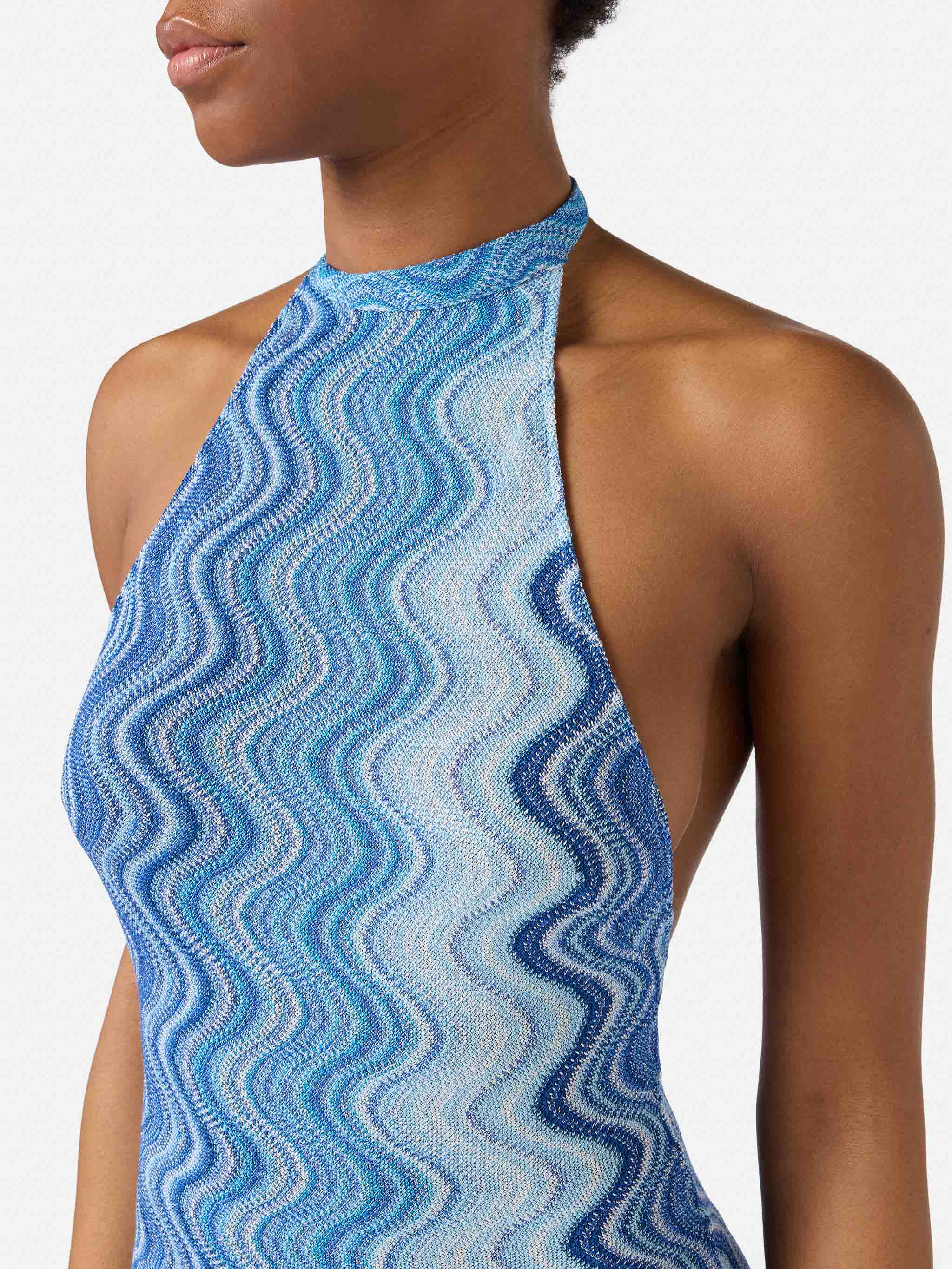 Long Tony dress in blue degradé raschel fabric - Image 2