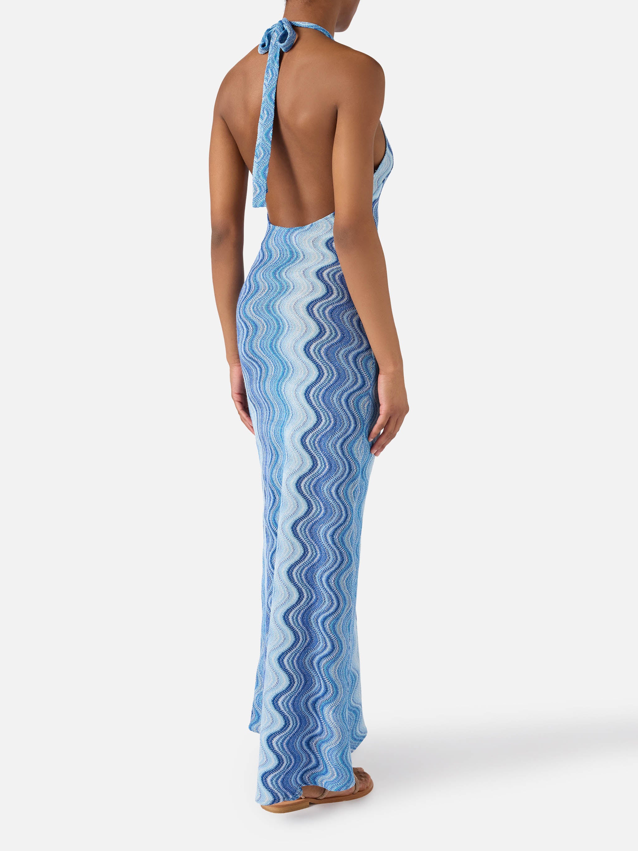 Long Tony dress in blue degradé raschel fabric - Image 3