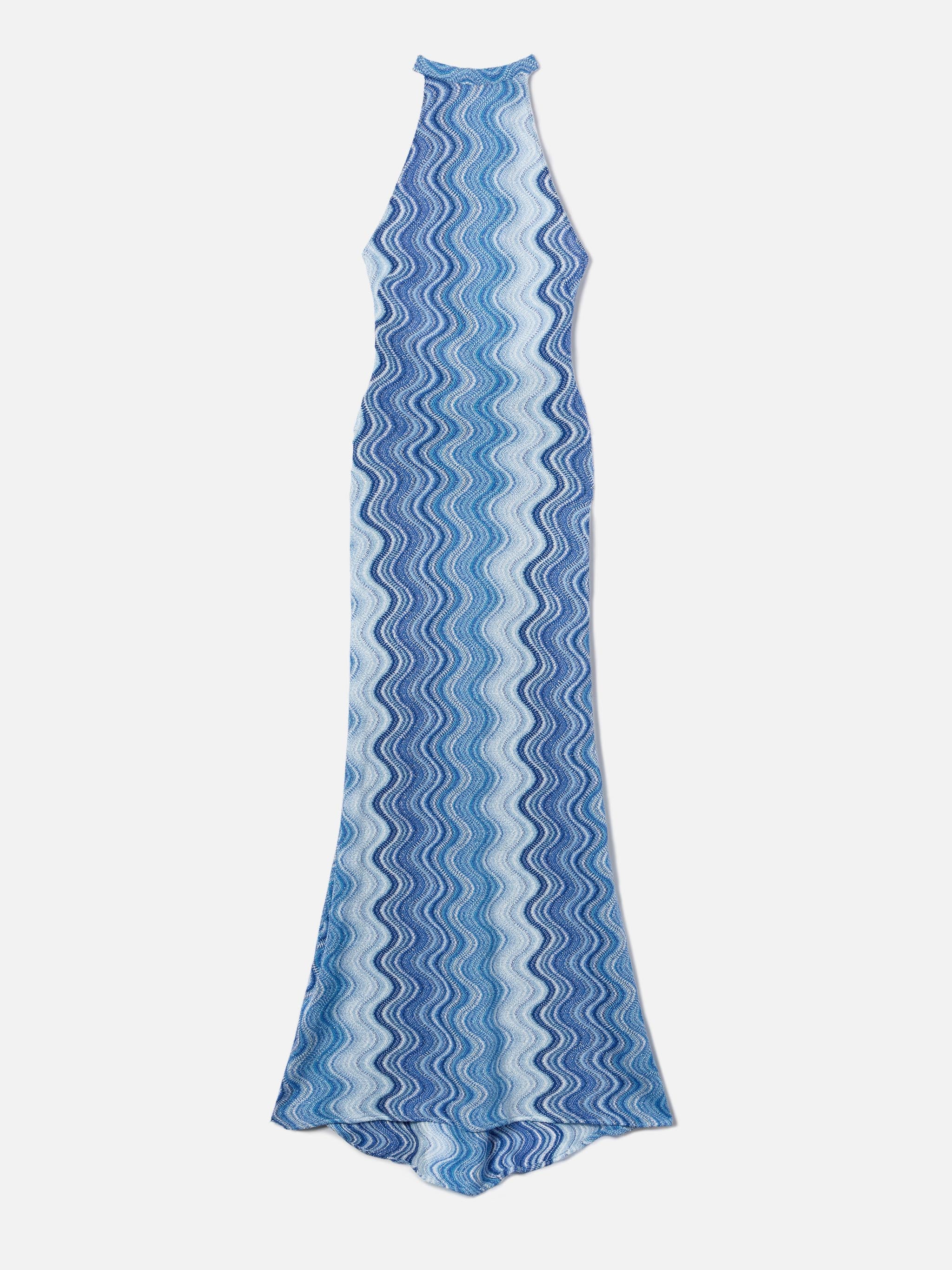 Long Tony dress in blue degradé raschel fabric - Image 4