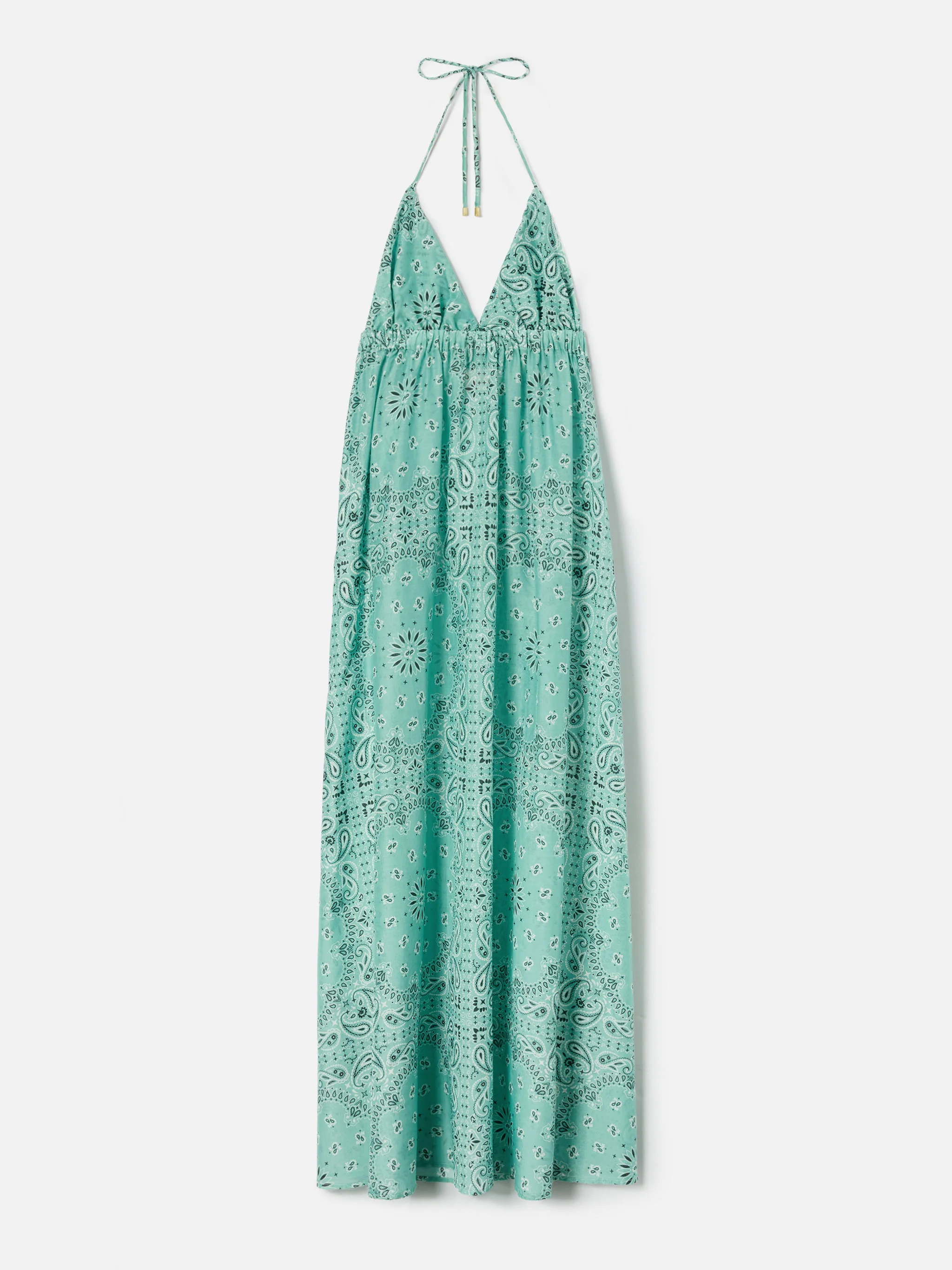 Long Zucky dress in silk with aqua green bandana print - Image 4