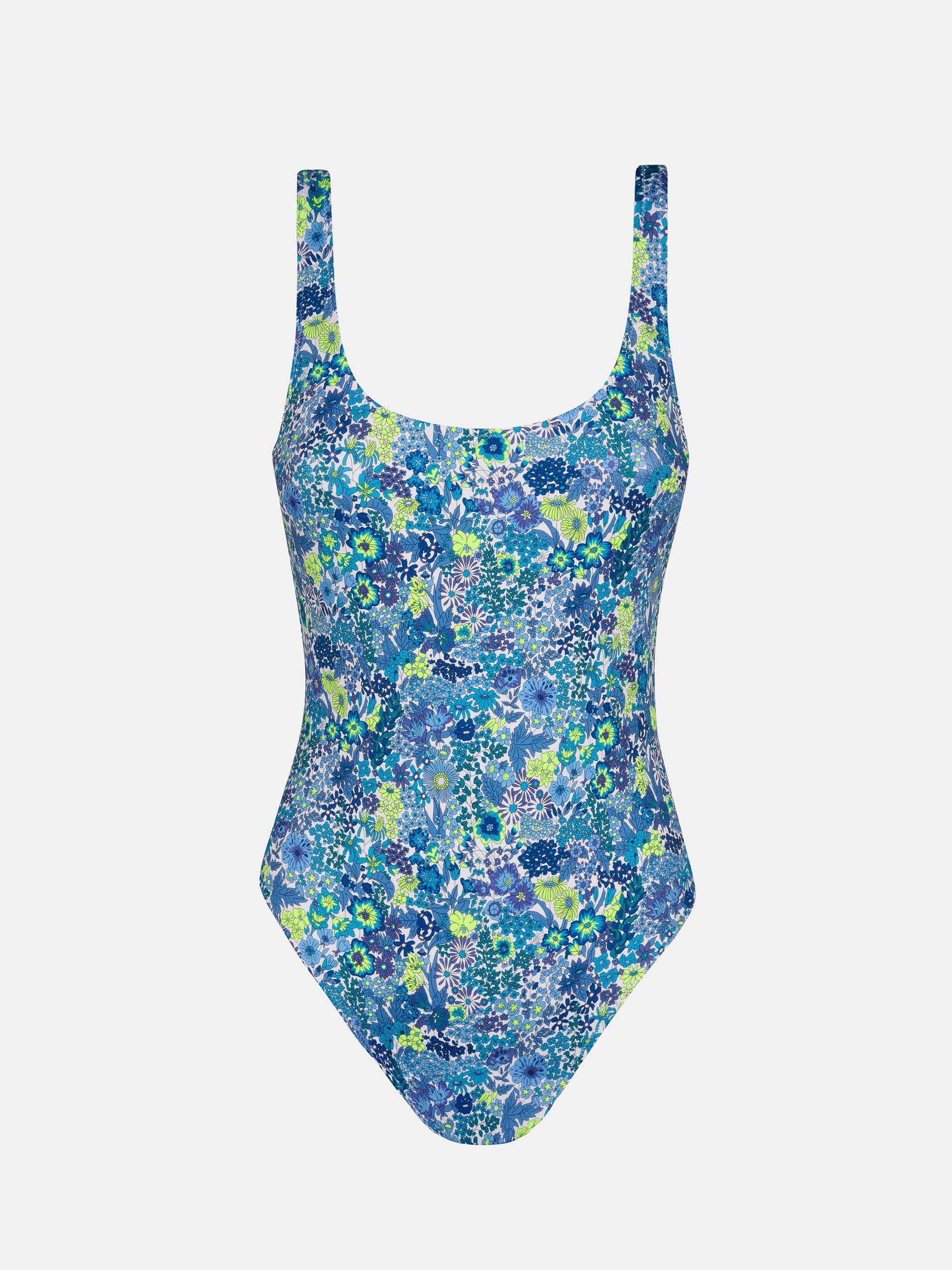 Lora scoopback one piece swimsuit with Margaret Annie print | MADE WITH LIBERTY FABRIC