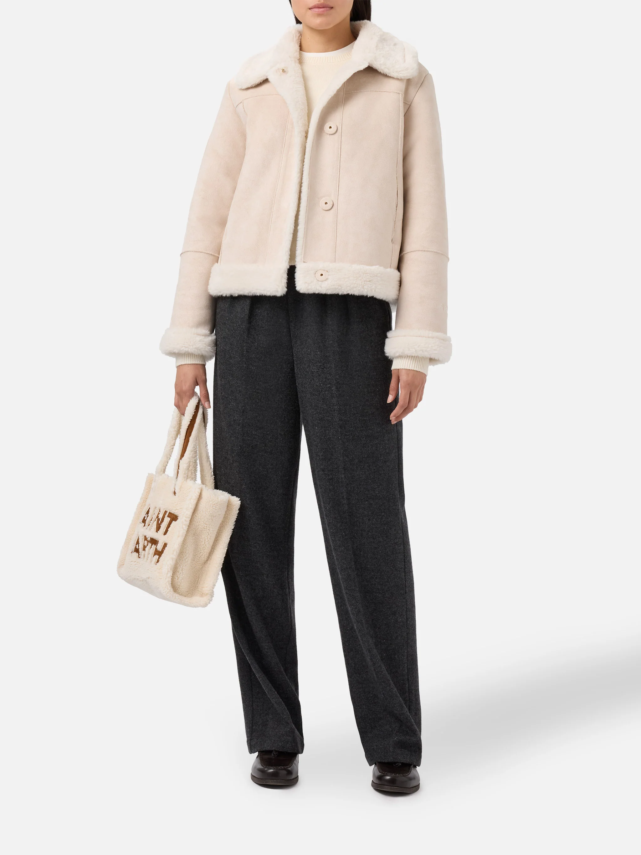 Lorayne faux-shearling jacket in cream with shearling trims - Image 2