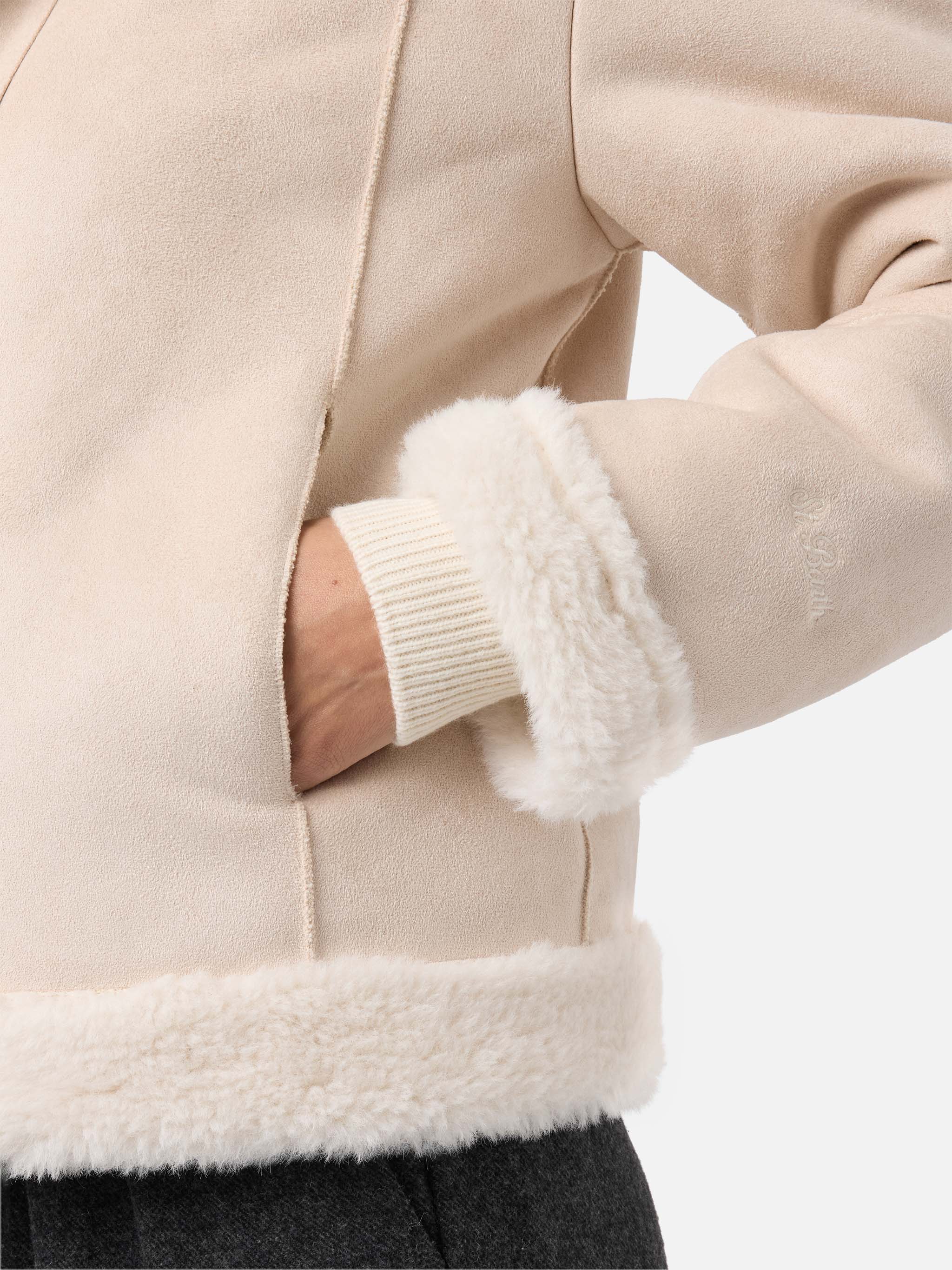 Lorayne faux-shearling jacket in cream with shearling trims - Image 3
