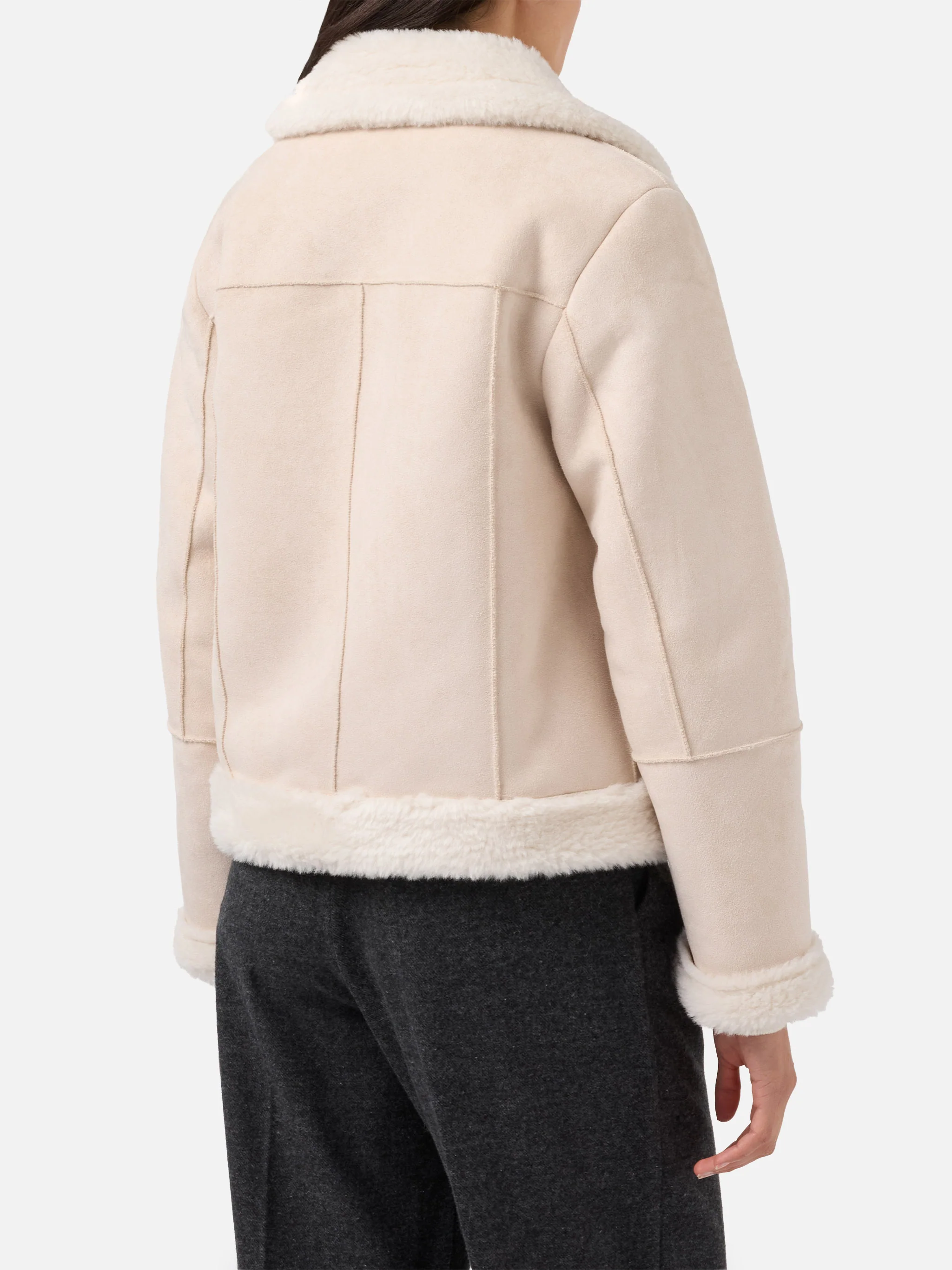 Lorayne faux-shearling jacket in cream with shearling trims - Image 4