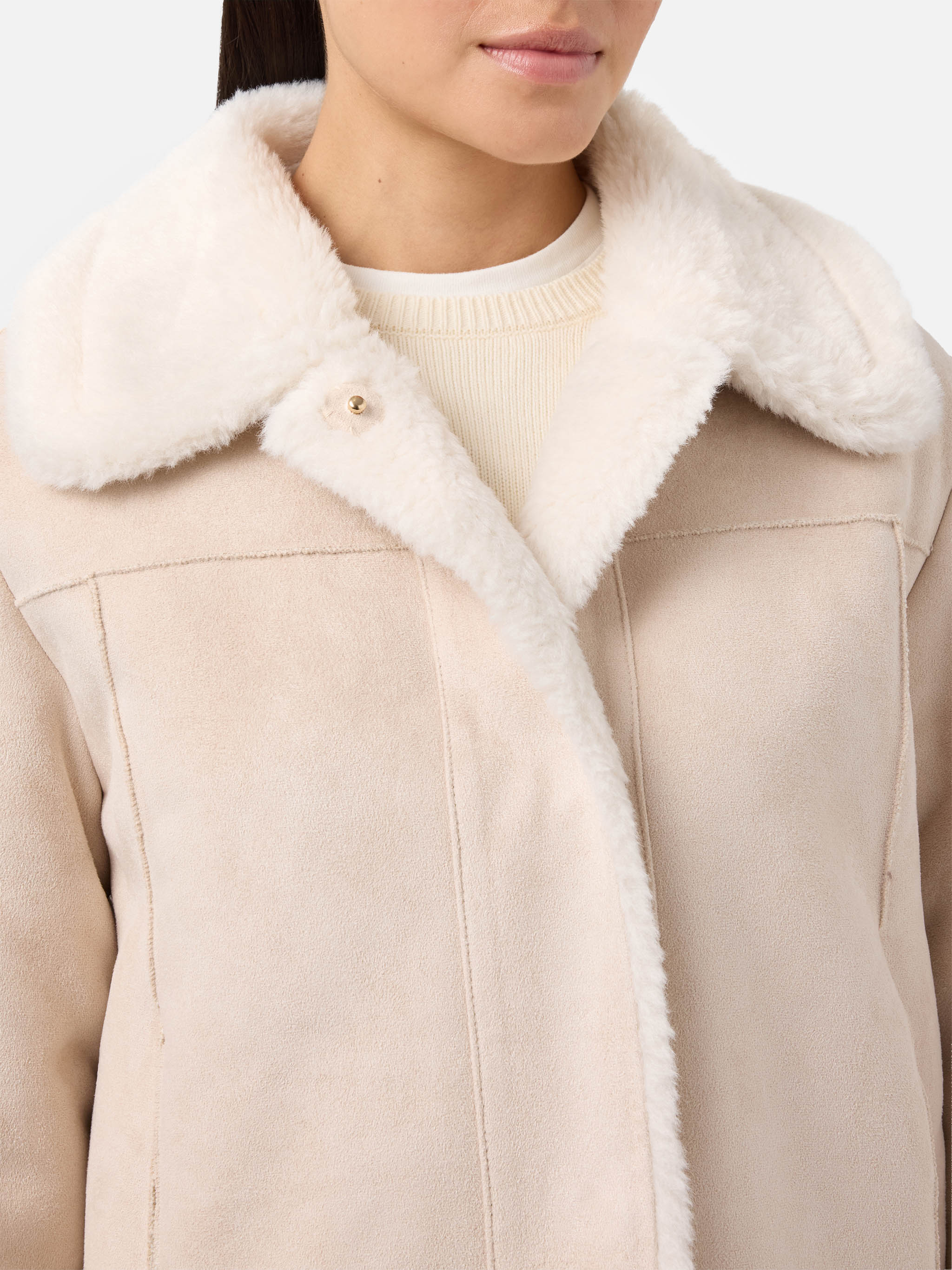 Lorayne faux-shearling jacket in cream with shearling trims - Image 5
