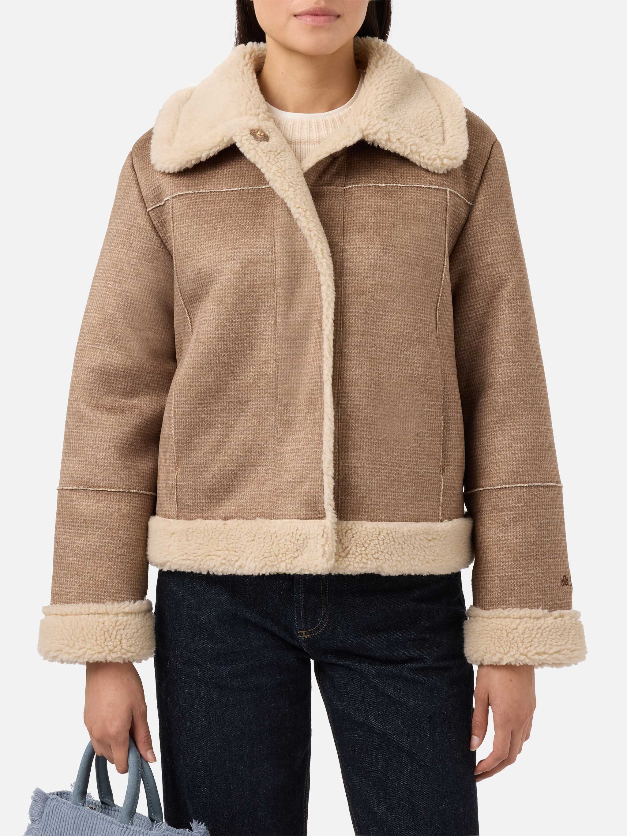 Lorayne faux-shearling jacket in houndstooth with shearling trims