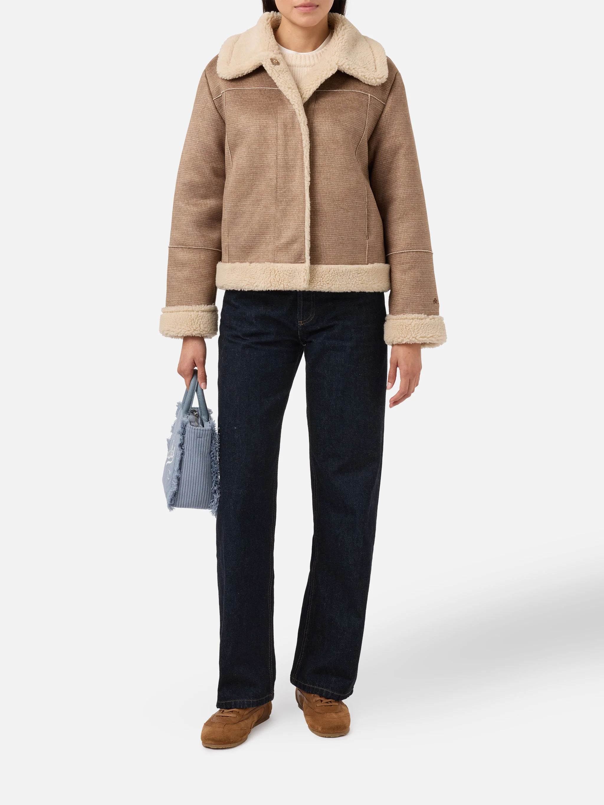 Lorayne faux-shearling jacket in houndstooth with shearling trims - Image 2