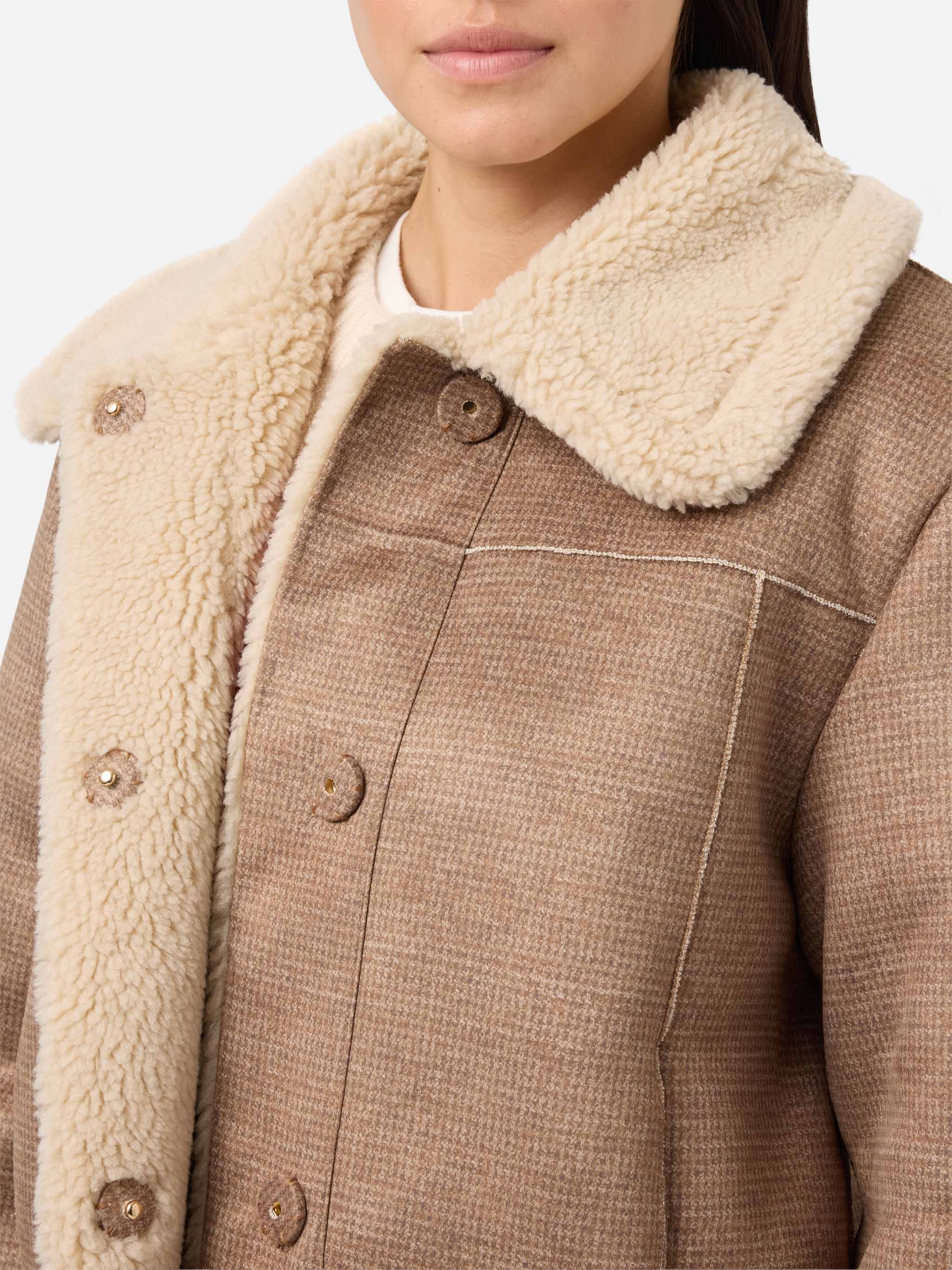 Lorayne faux-shearling jacket in houndstooth with shearling trims - Image 3