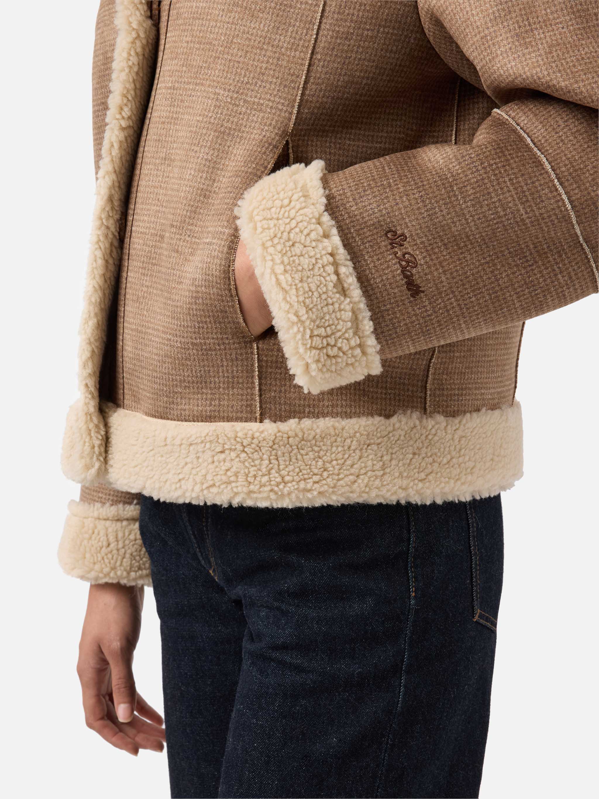 Lorayne faux-shearling jacket in houndstooth with shearling trims - Image 5