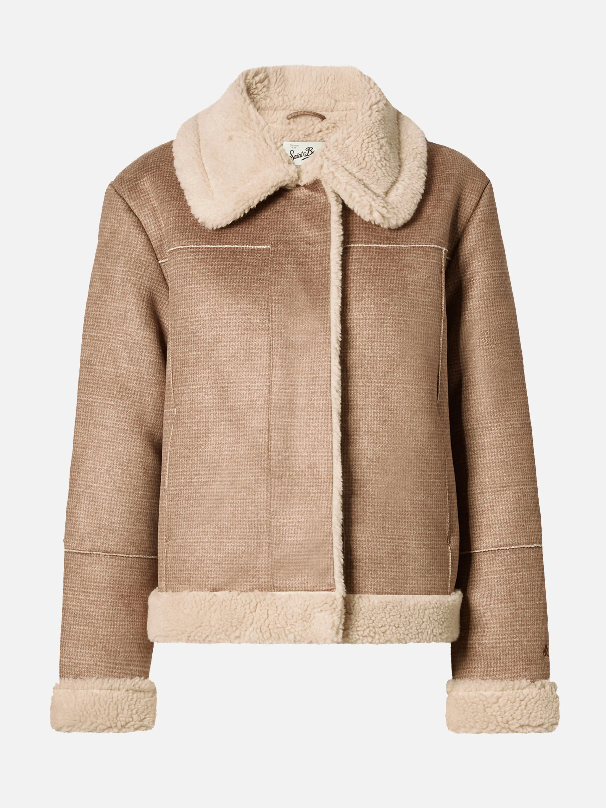 Lorayne faux-shearling jacket in houndstooth with shearling trims - Image 6