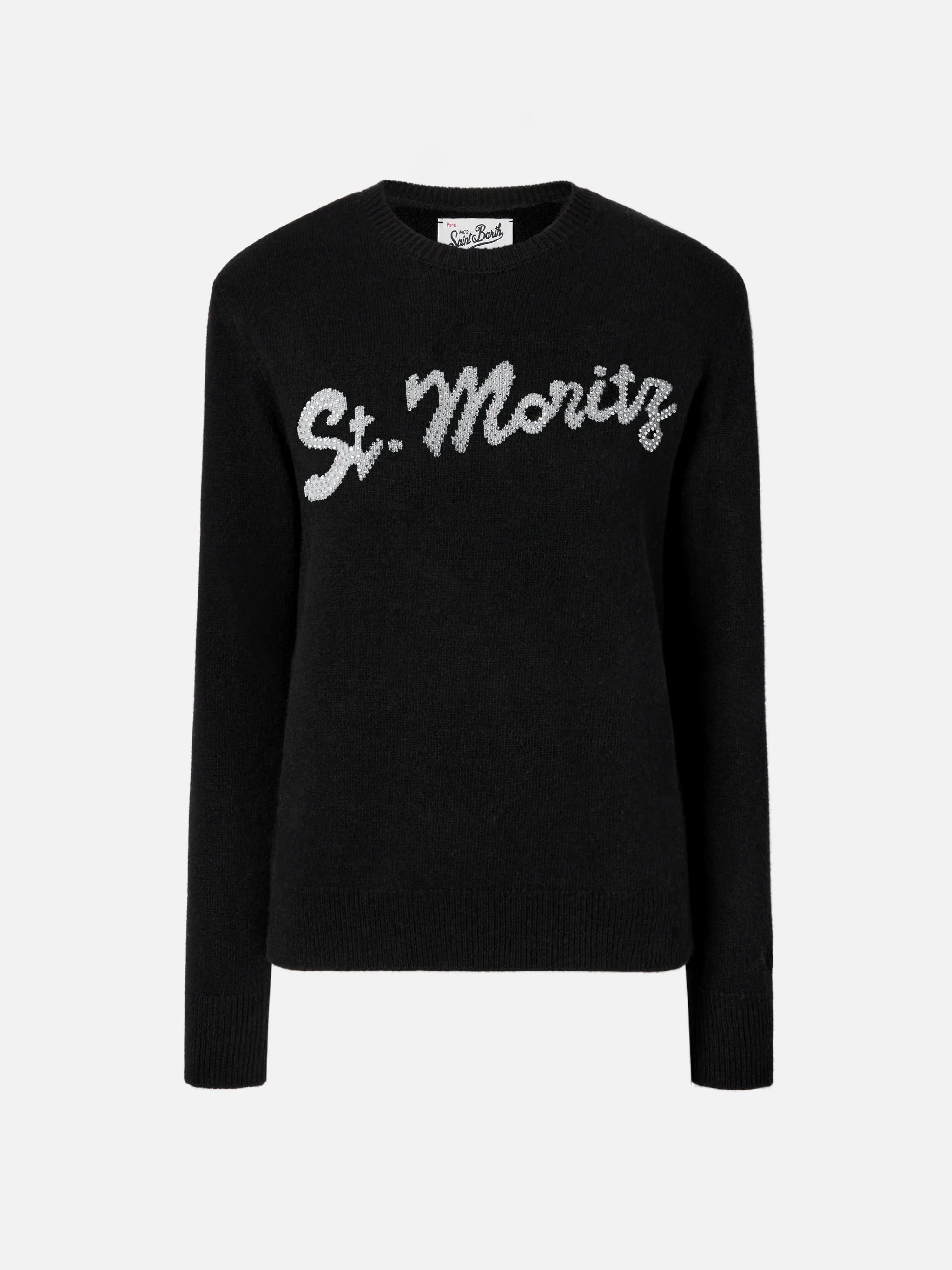 Louise cashmere sweater in black with St. Moritz rhinestone appliqué - Image 5