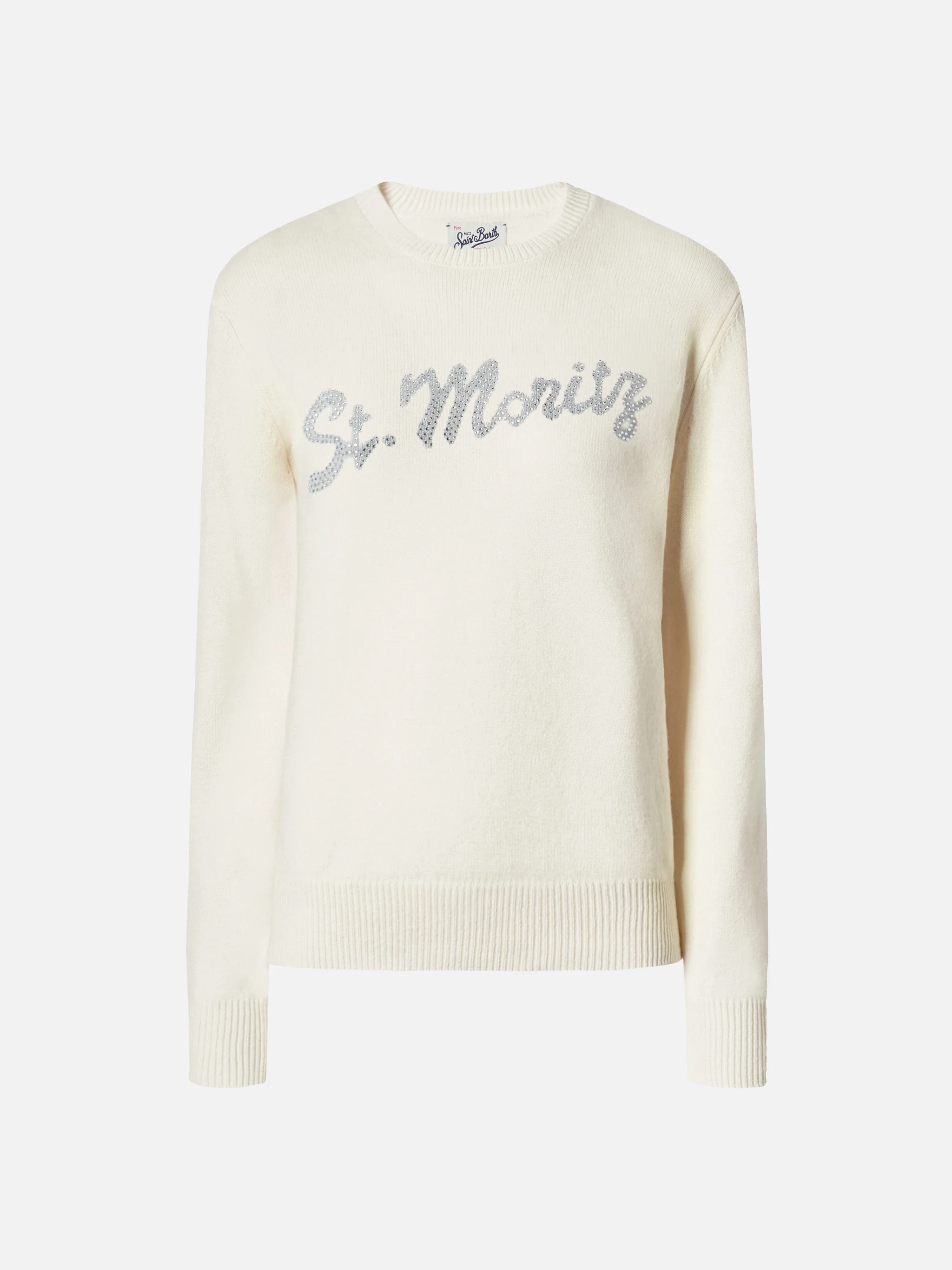 Louise cashmere sweater in white with St. Moritz rhinestone appliqué - Image 5