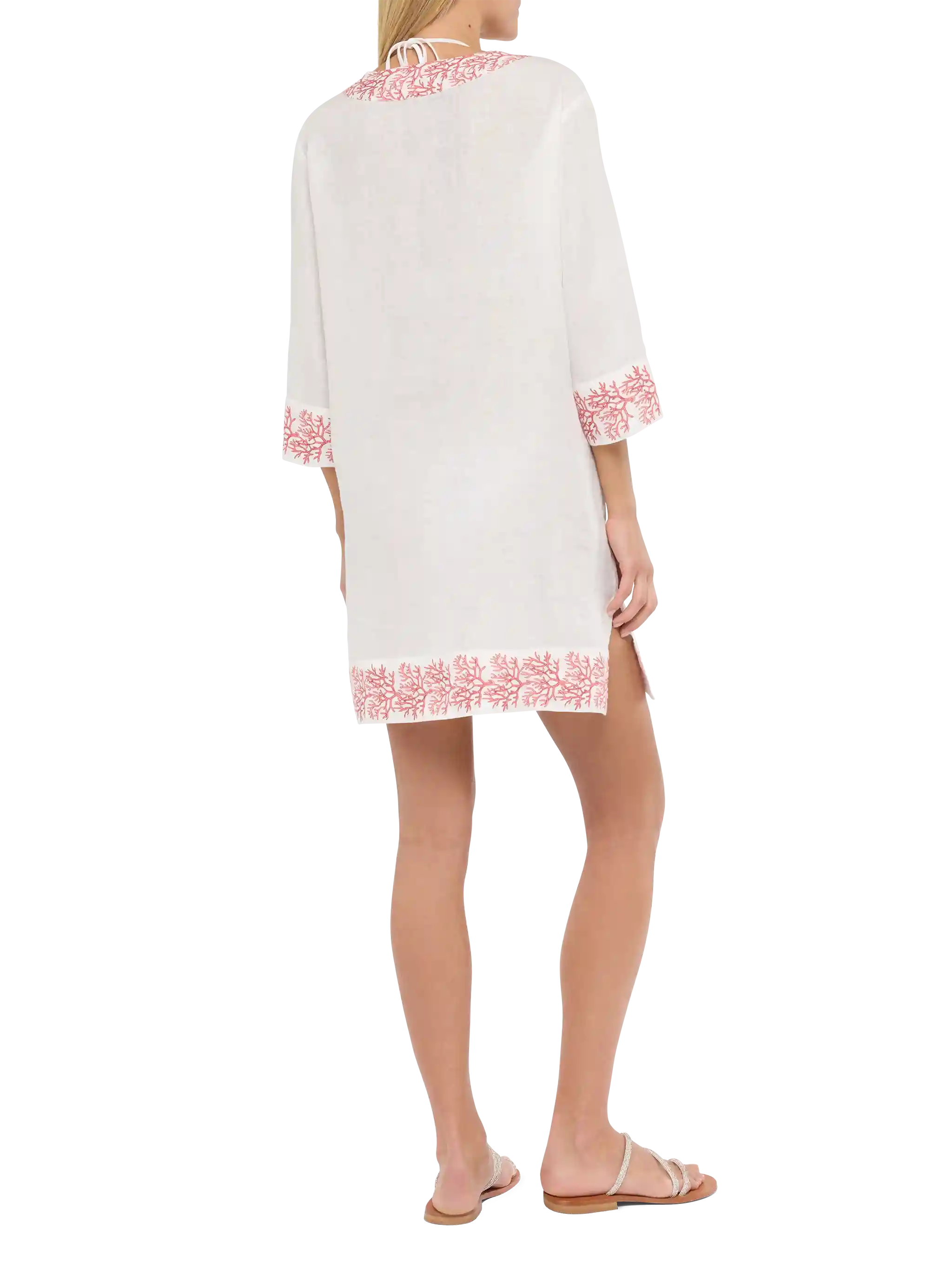 Macha linen tunic dress with coral print - Image 3