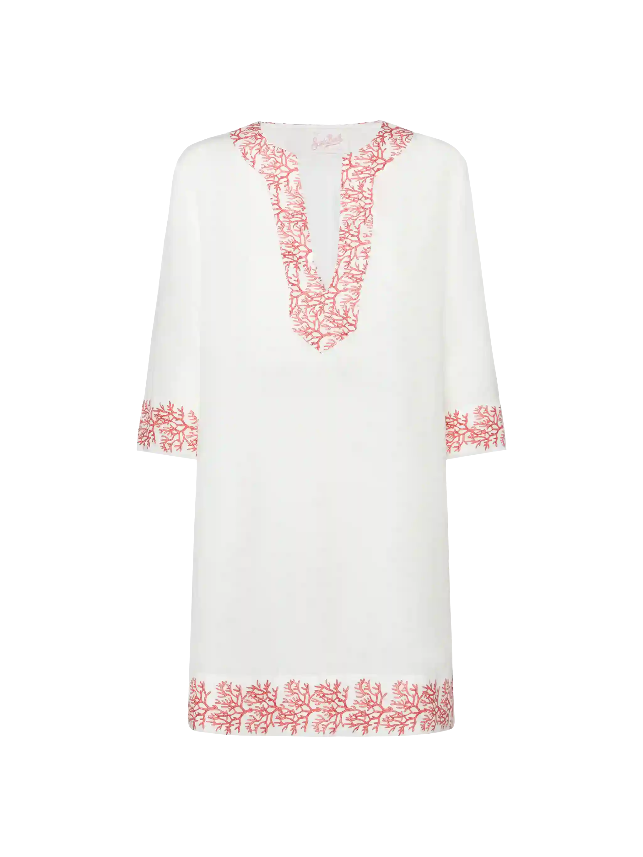 Macha linen tunic dress with coral print - Image 4
