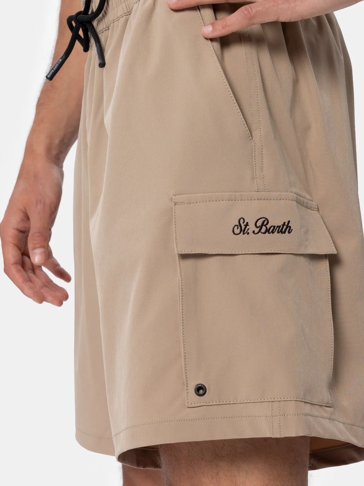 Beige classic stretch Comfort Travel swim shorts - Image 3