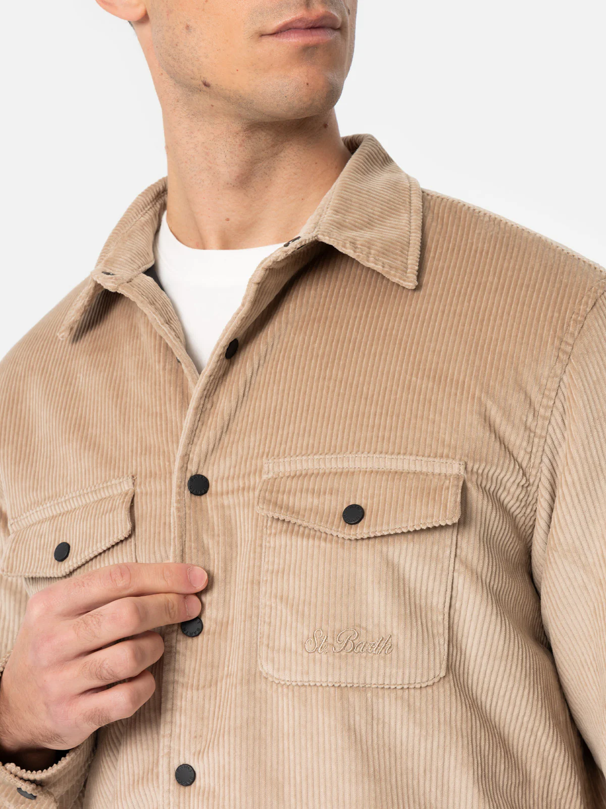 Chalet corduroy overshirt in beige solid color - Image 2