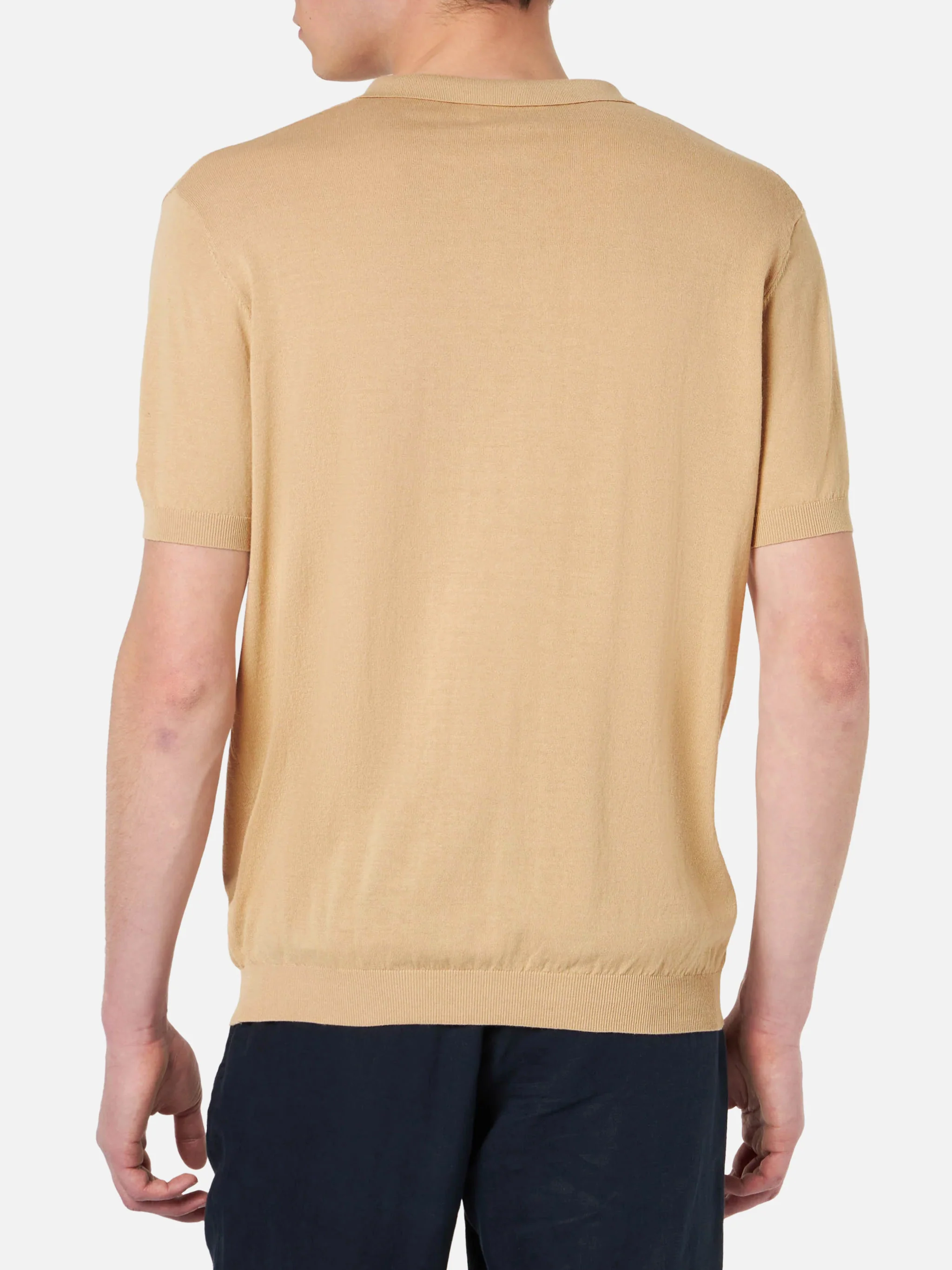 Sloan beige knitted buttonless polo shirt - Image 3
