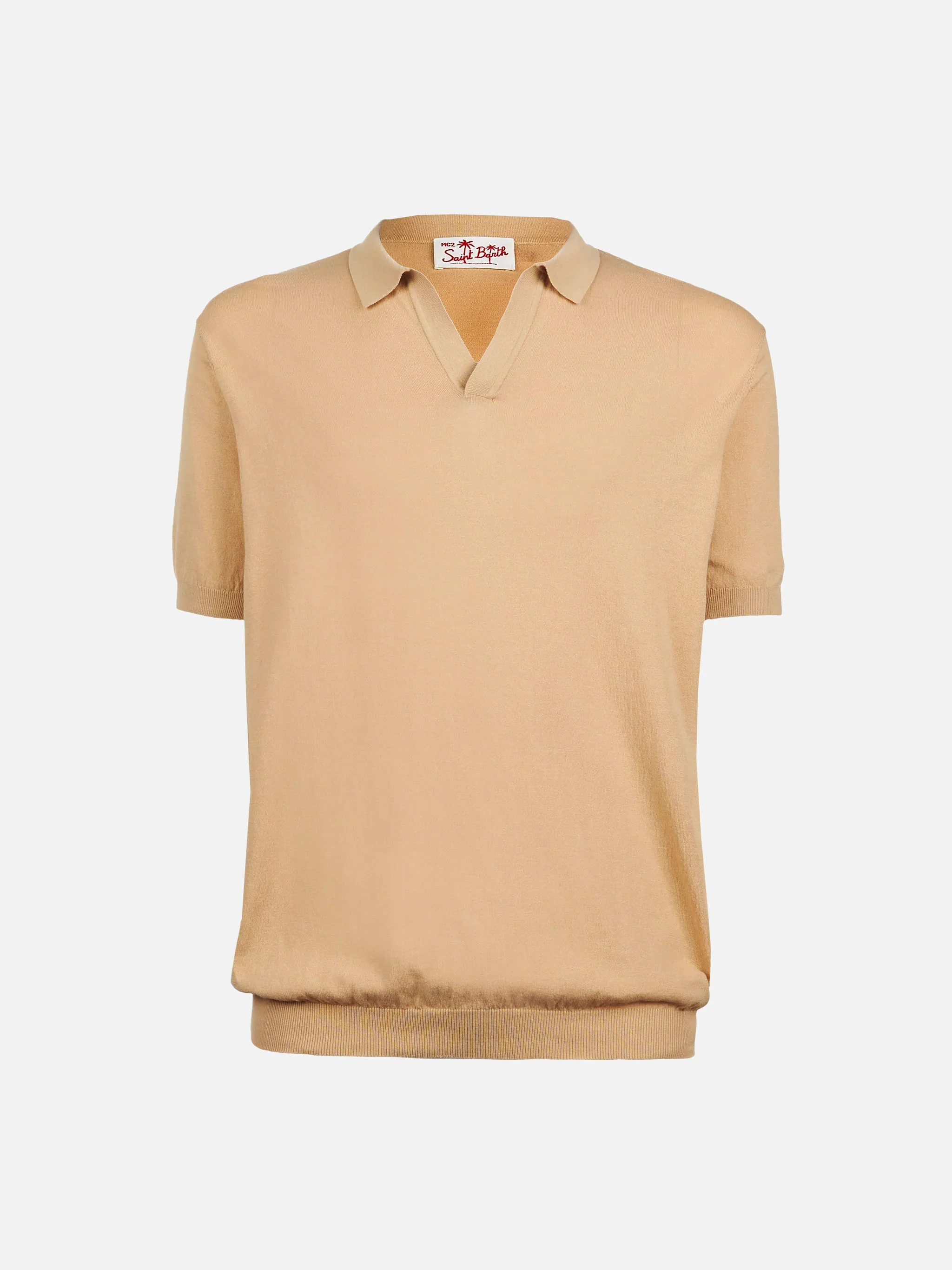 Sloan beige knitted buttonless polo shirt - Image 4