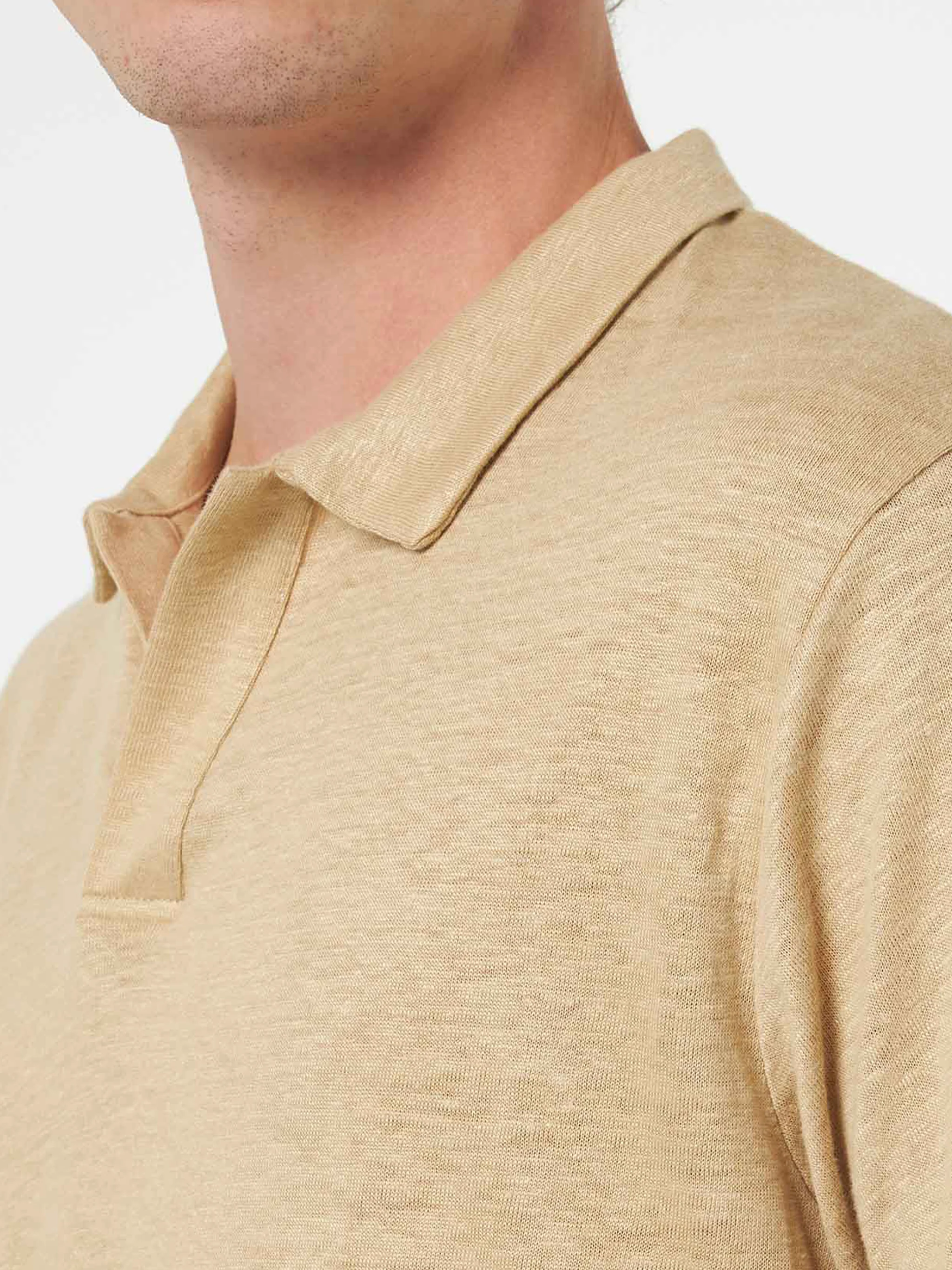 Beige linen buttonless polo shirt Fraser - Image 2