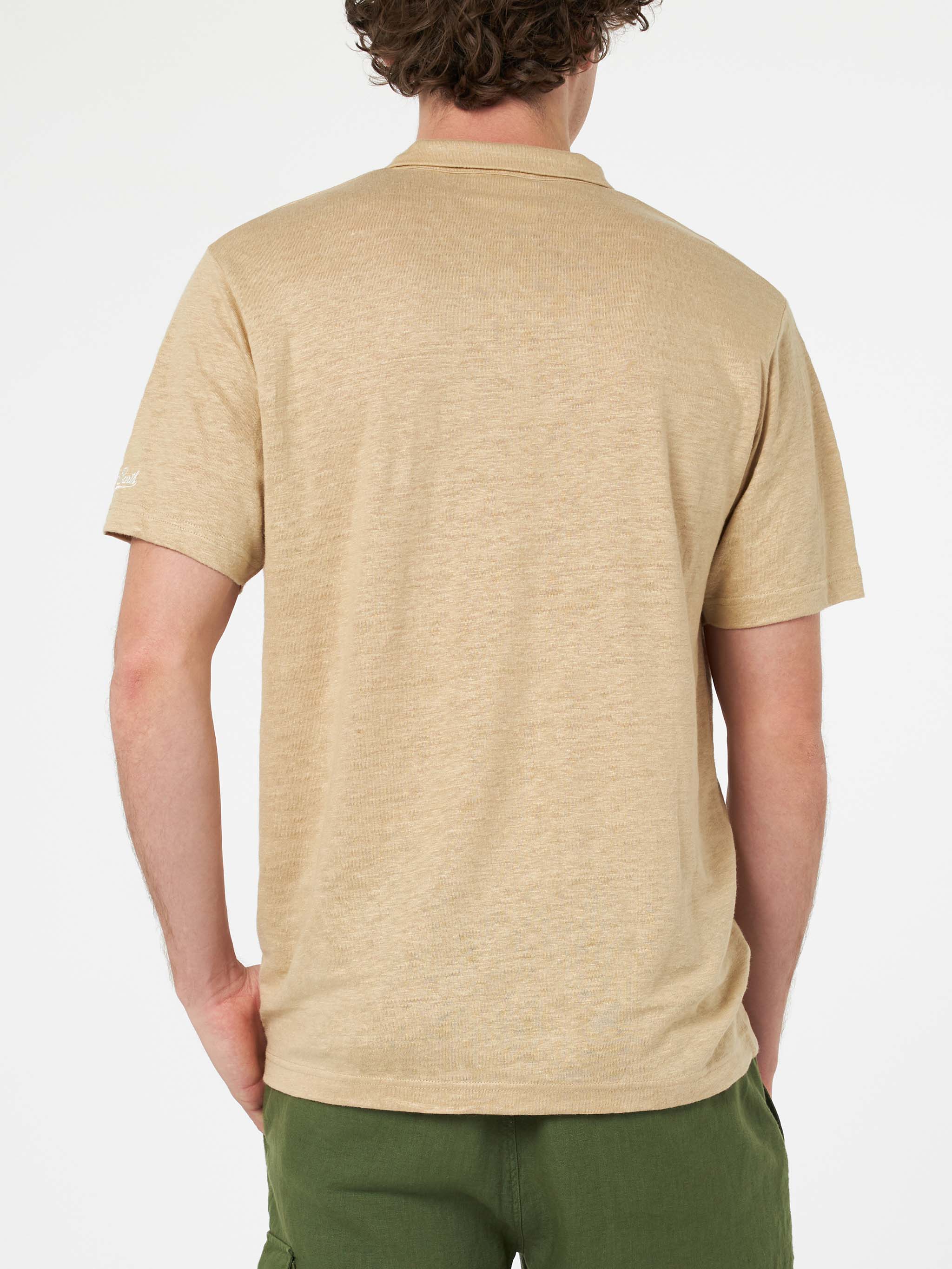 Beige linen buttonless polo shirt Fraser - Image 3