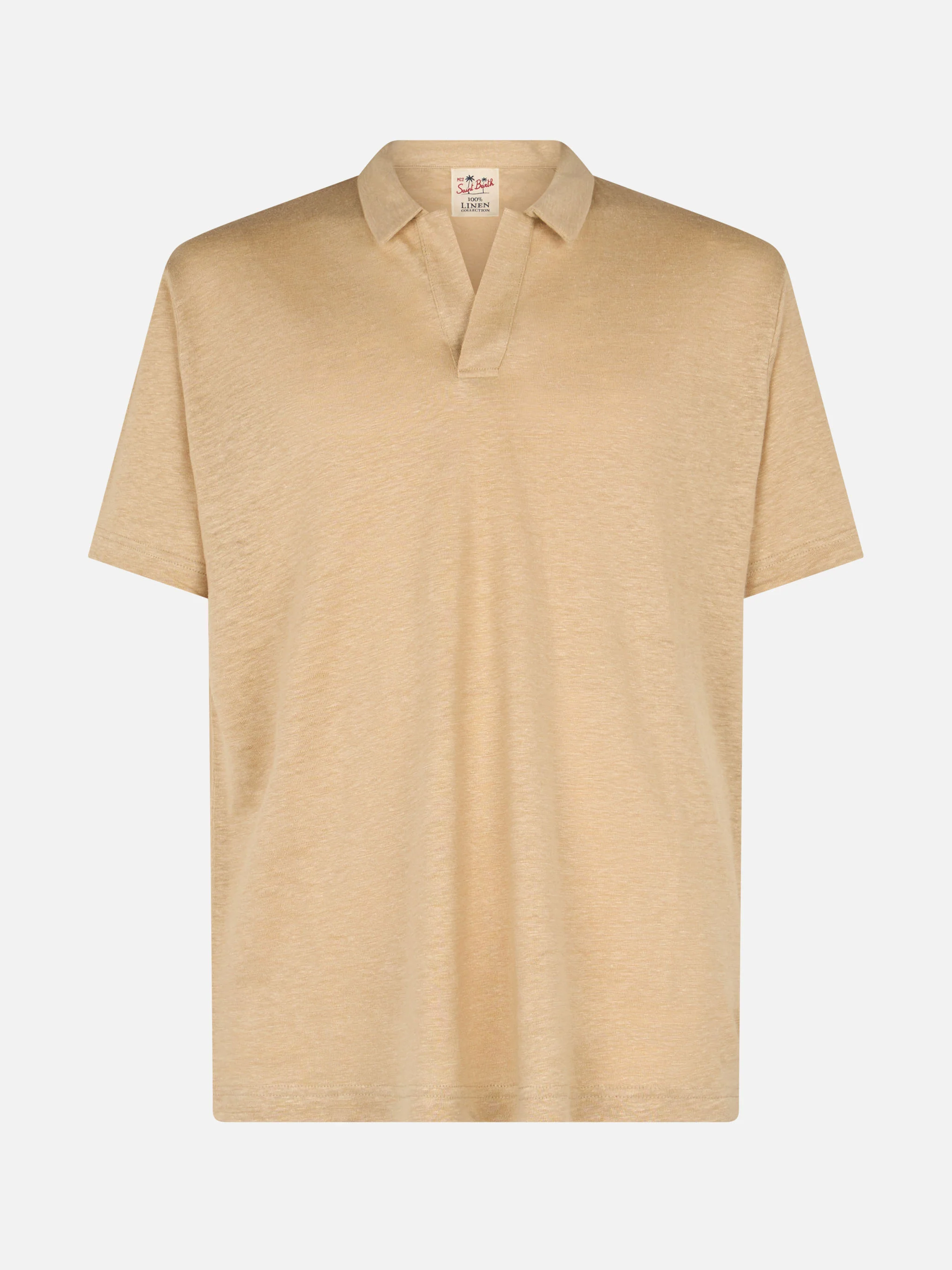 Beige linen buttonless polo shirt Fraser - Image 5