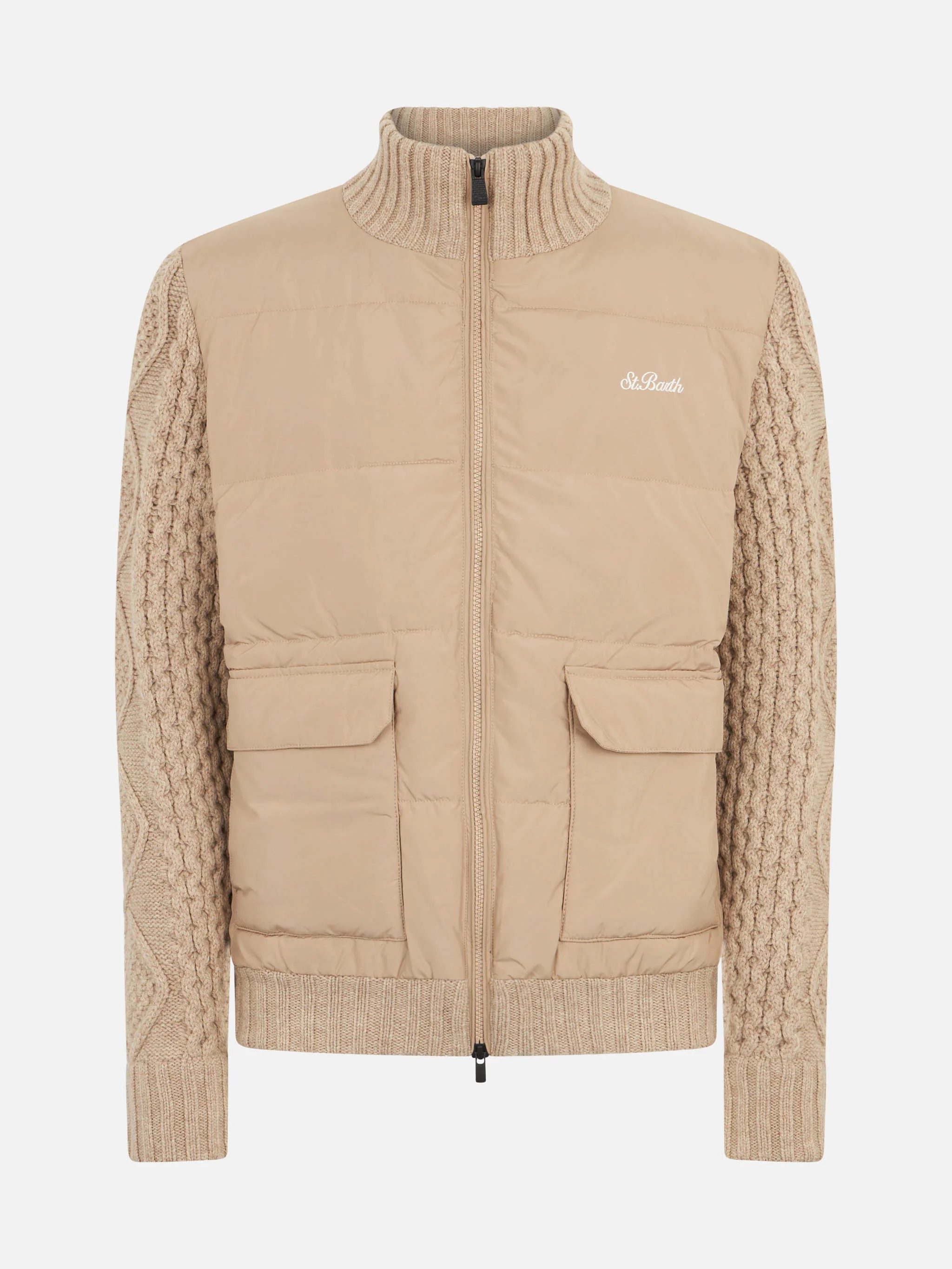 Whistler beige quilted jacket with braided knitted sleeves - Image 4