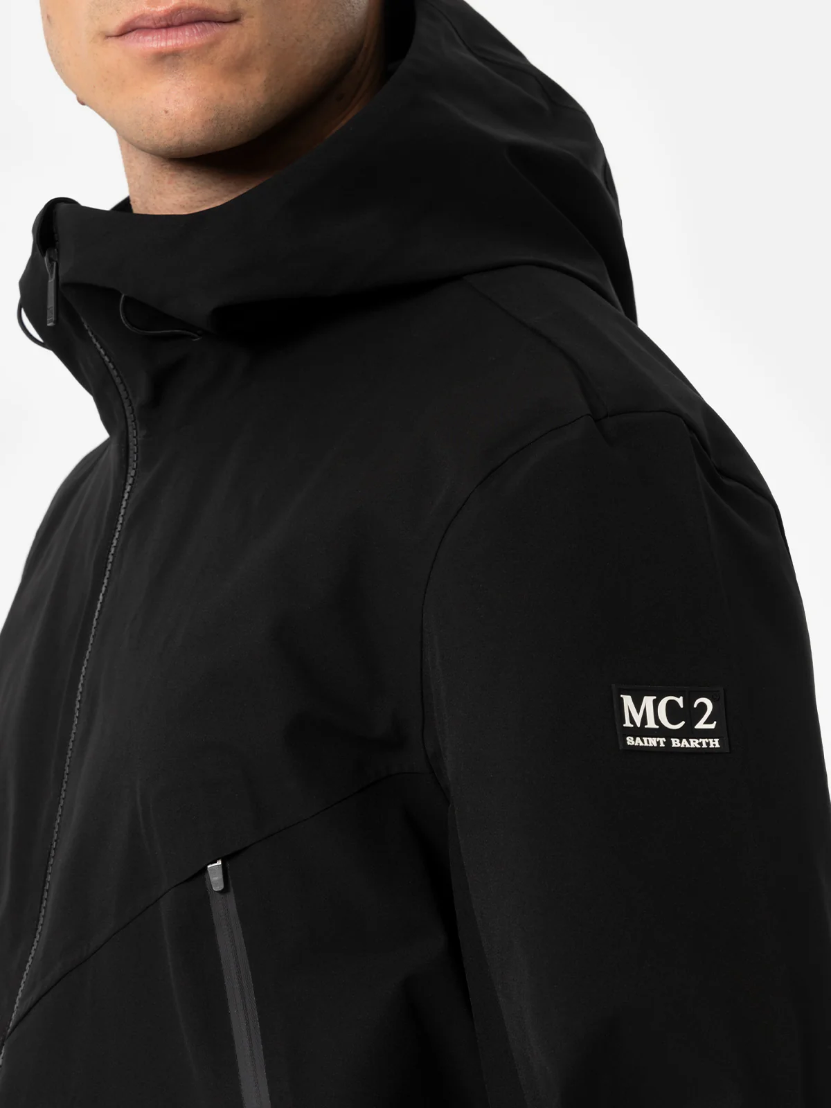Parson 3 layer technical fabric jacket in black solid color - Image 2