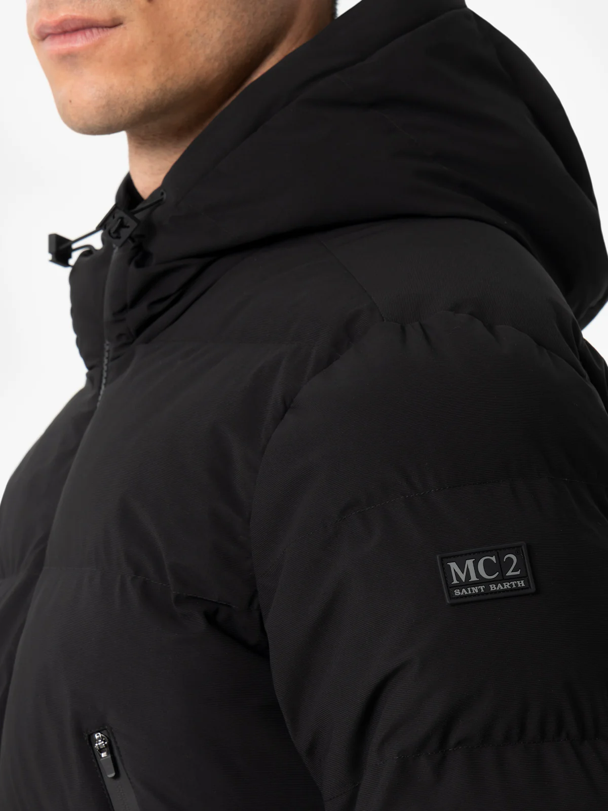 Maier padded hooded jacket in technical fabric in black solid color - Image 2