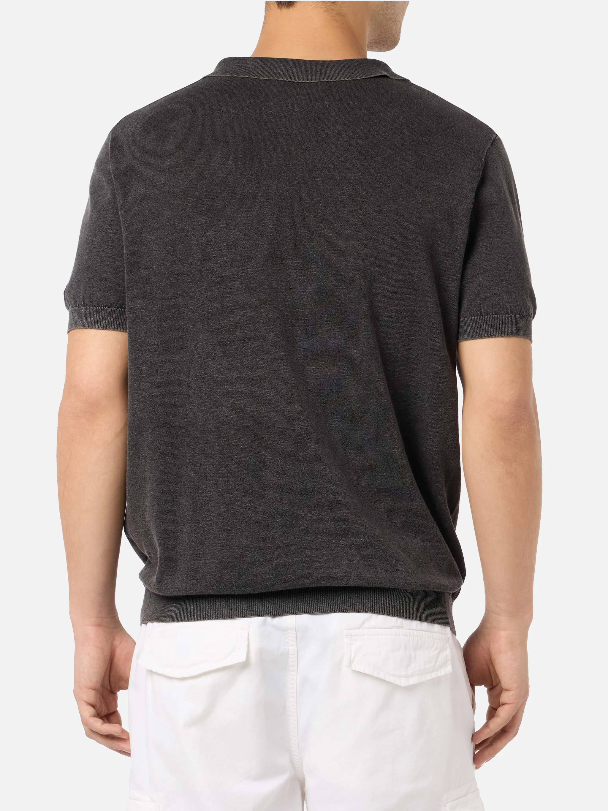 Black buttonless knitted polo shirt Sloan with vintage treatment - Image 3