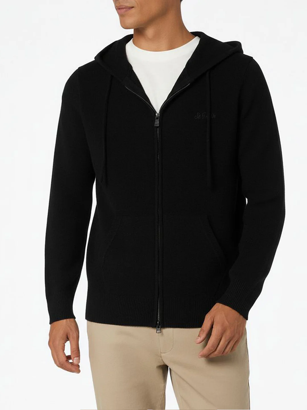 Notting wool hooded sweater in black solid color